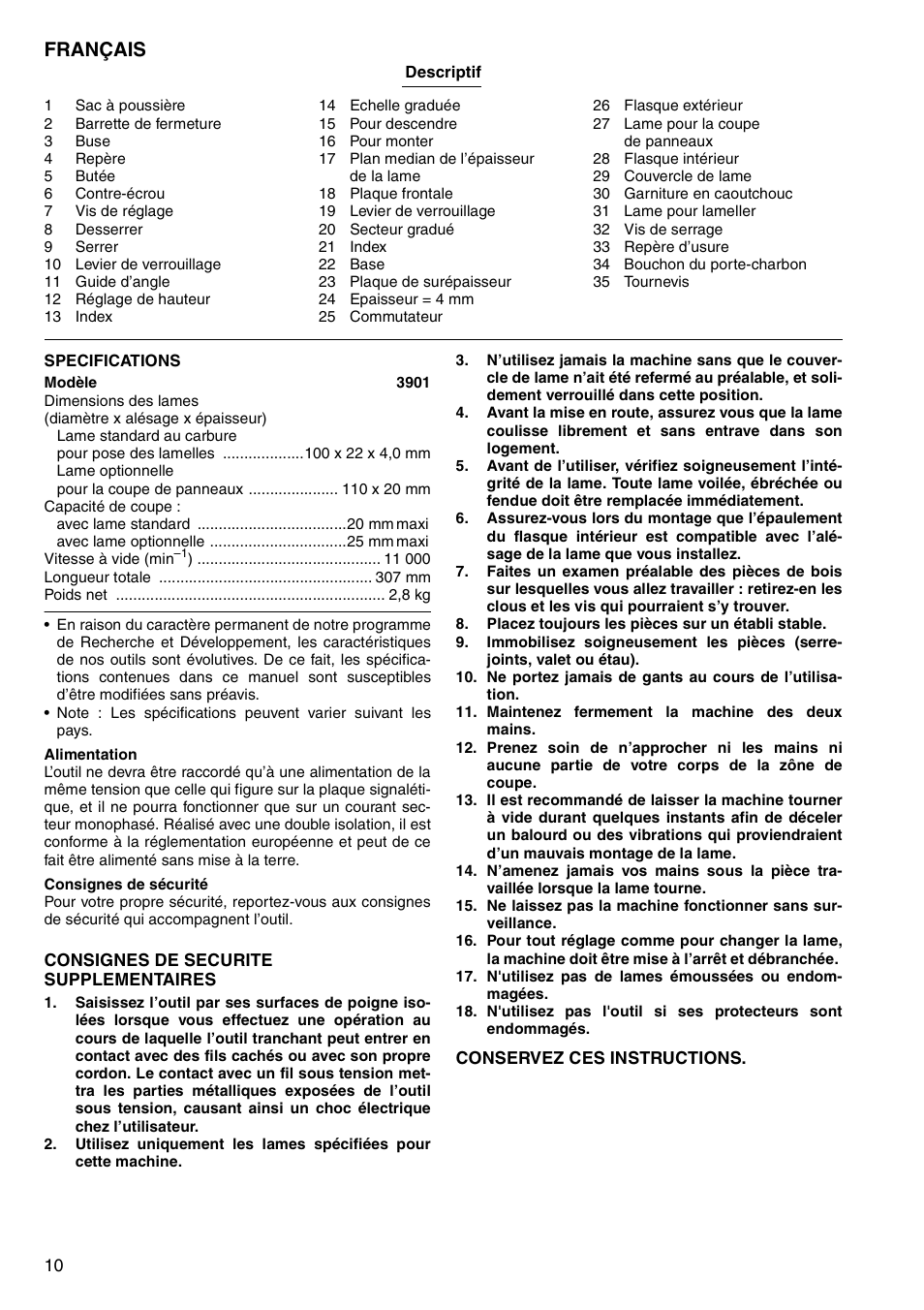 Français | Makita 3901 User Manual | Page 10 / 48