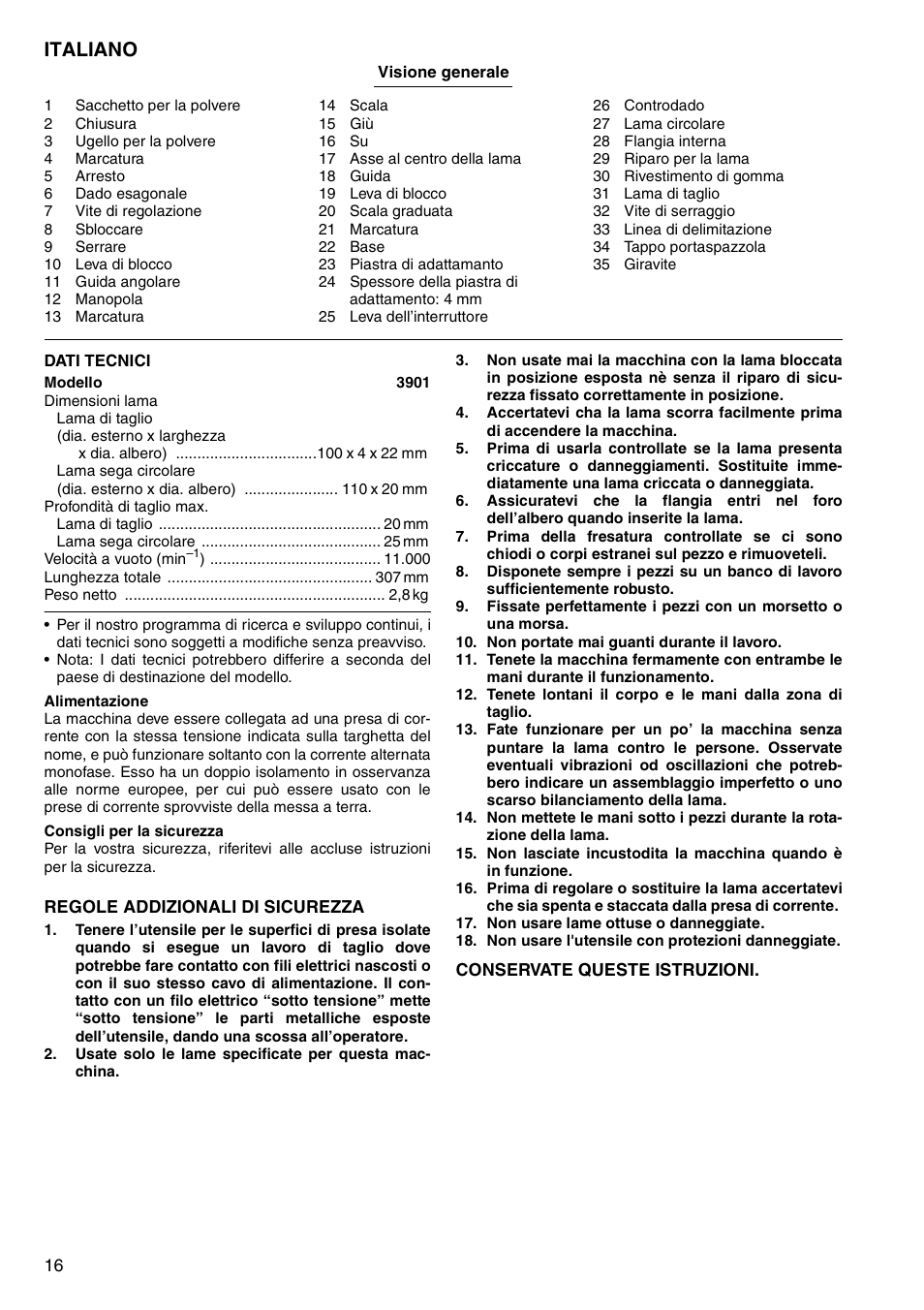 Italiano | Makita 3901 User Manual | Page 16 / 48