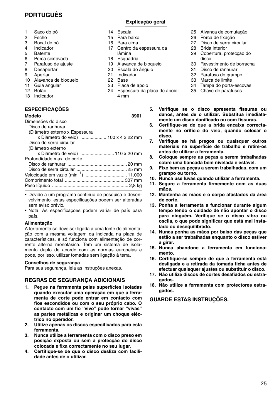 Português | Makita 3901 User Manual | Page 25 / 48