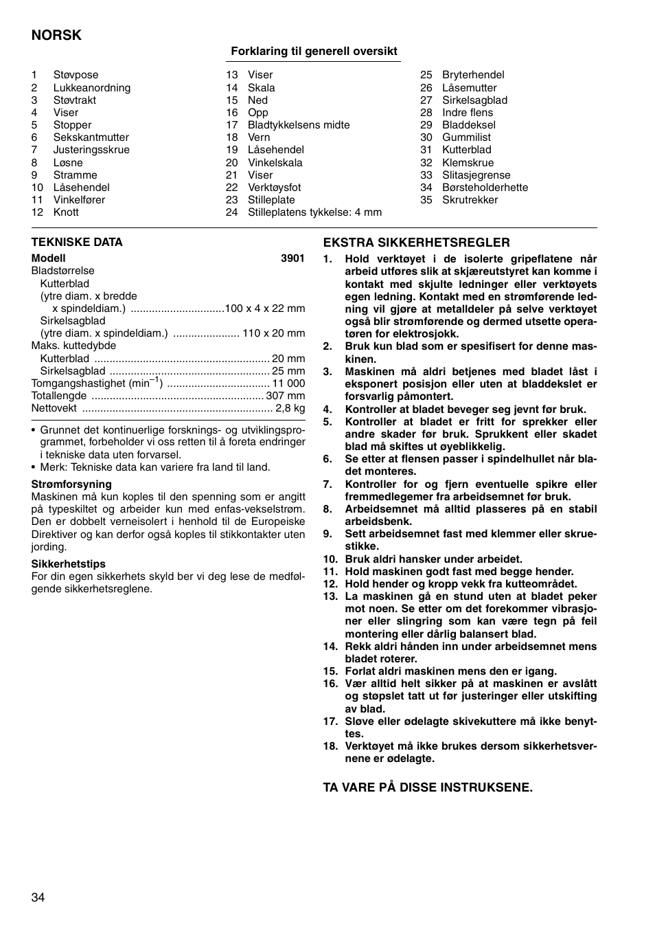 Norsk | Makita 3901 User Manual | Page 34 / 48