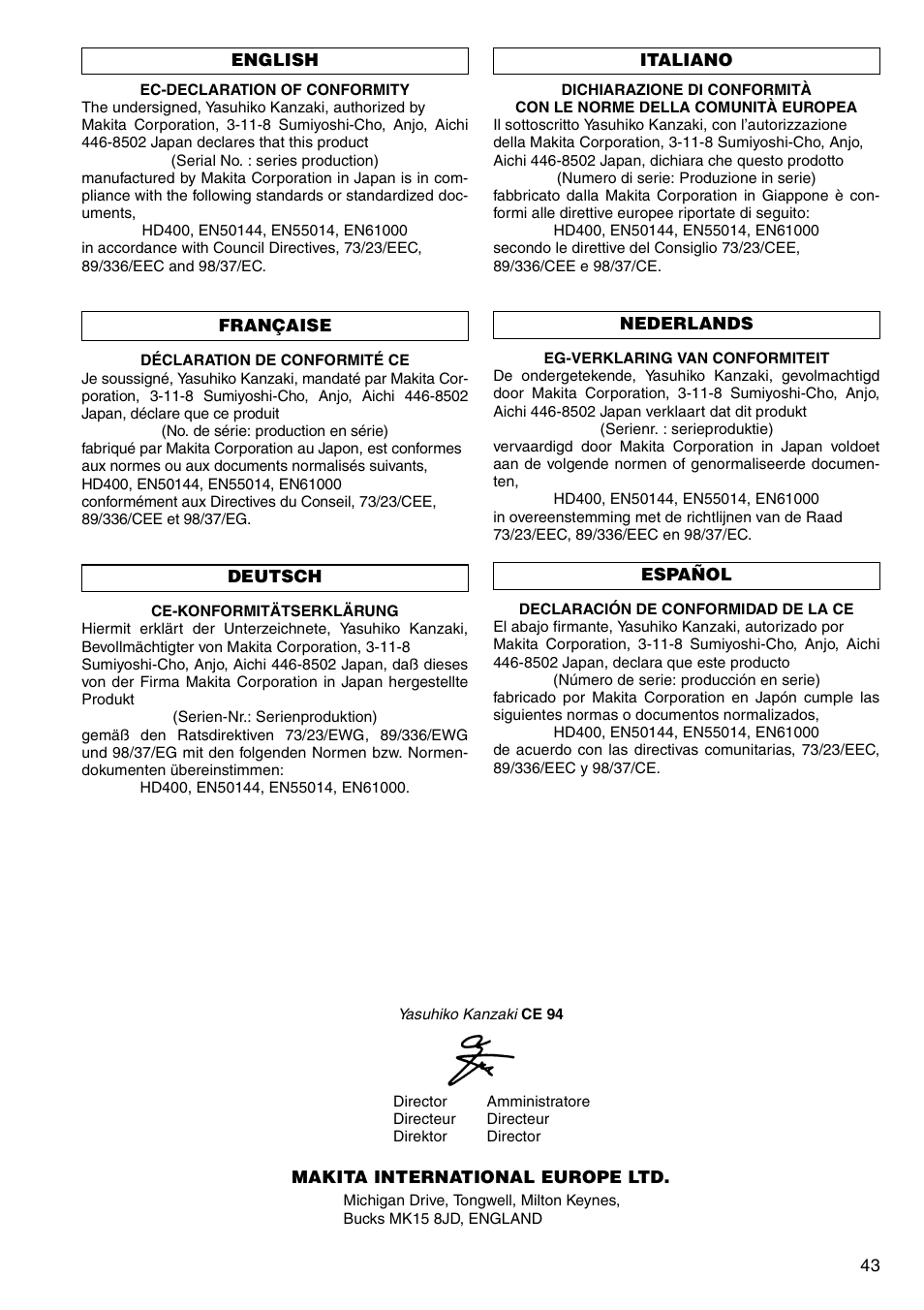Makita 3901 User Manual | Page 43 / 48