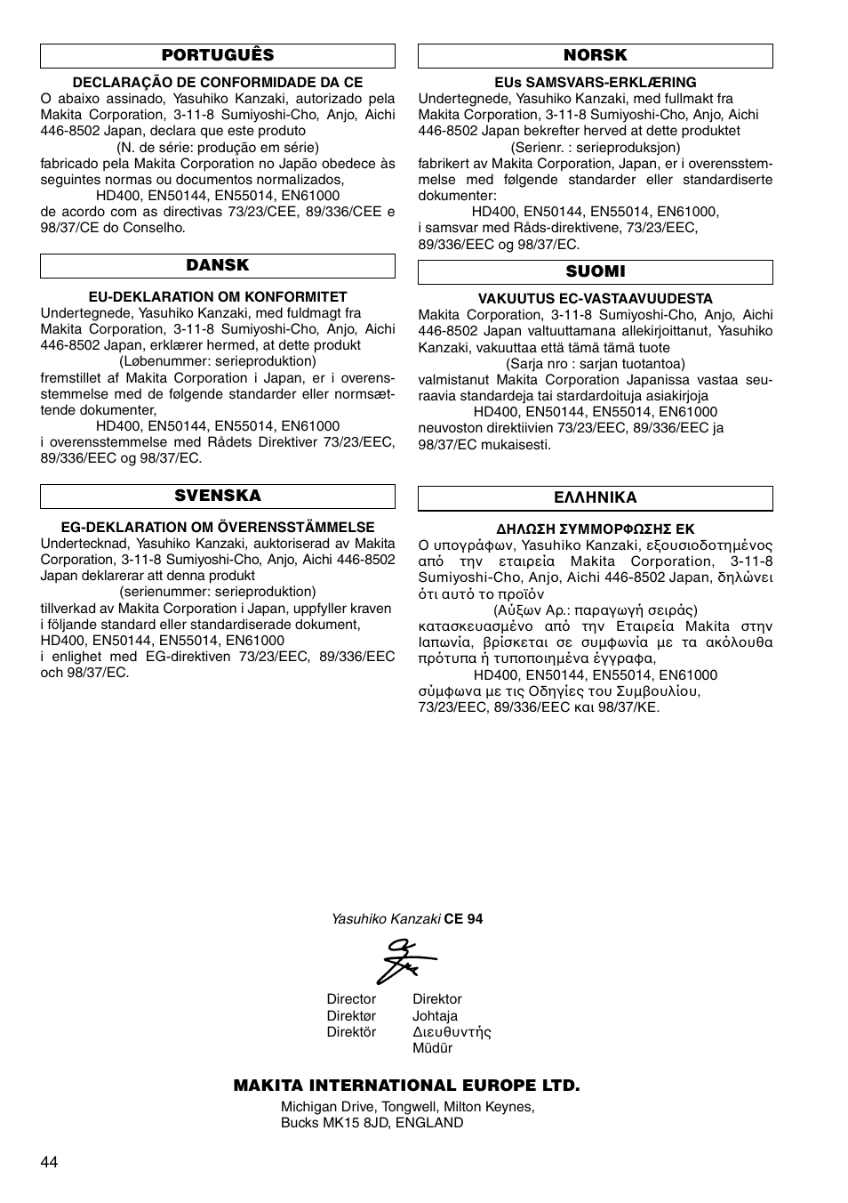 Makita 3901 User Manual | Page 44 / 48