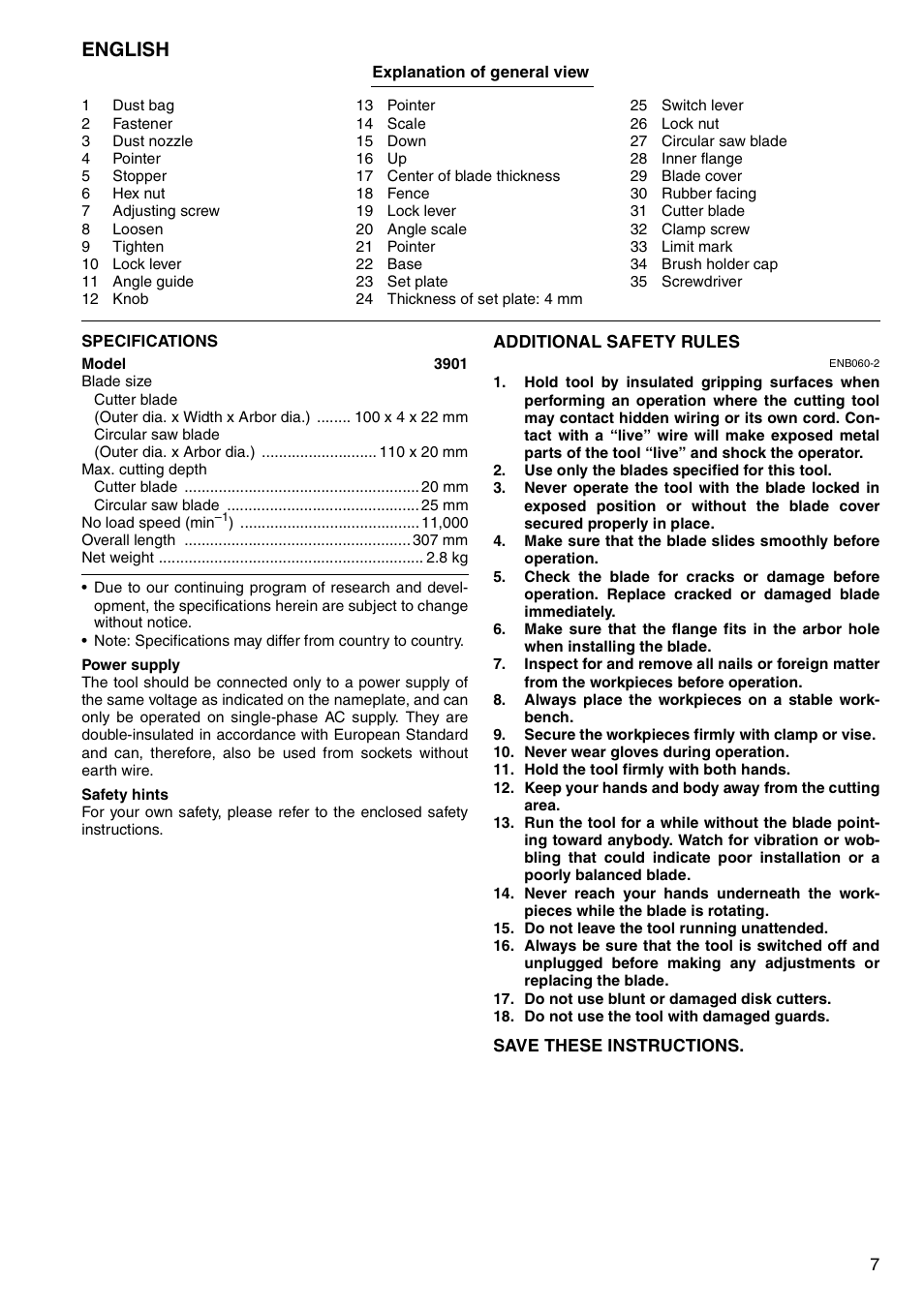 English | Makita 3901 User Manual | Page 7 / 48