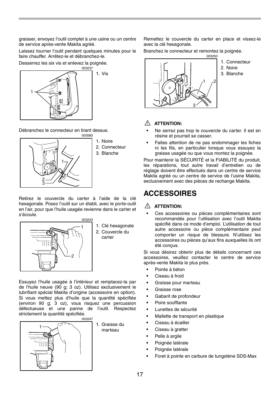 Accessoires | Makita HR5001C User Manual | Page 17 / 28