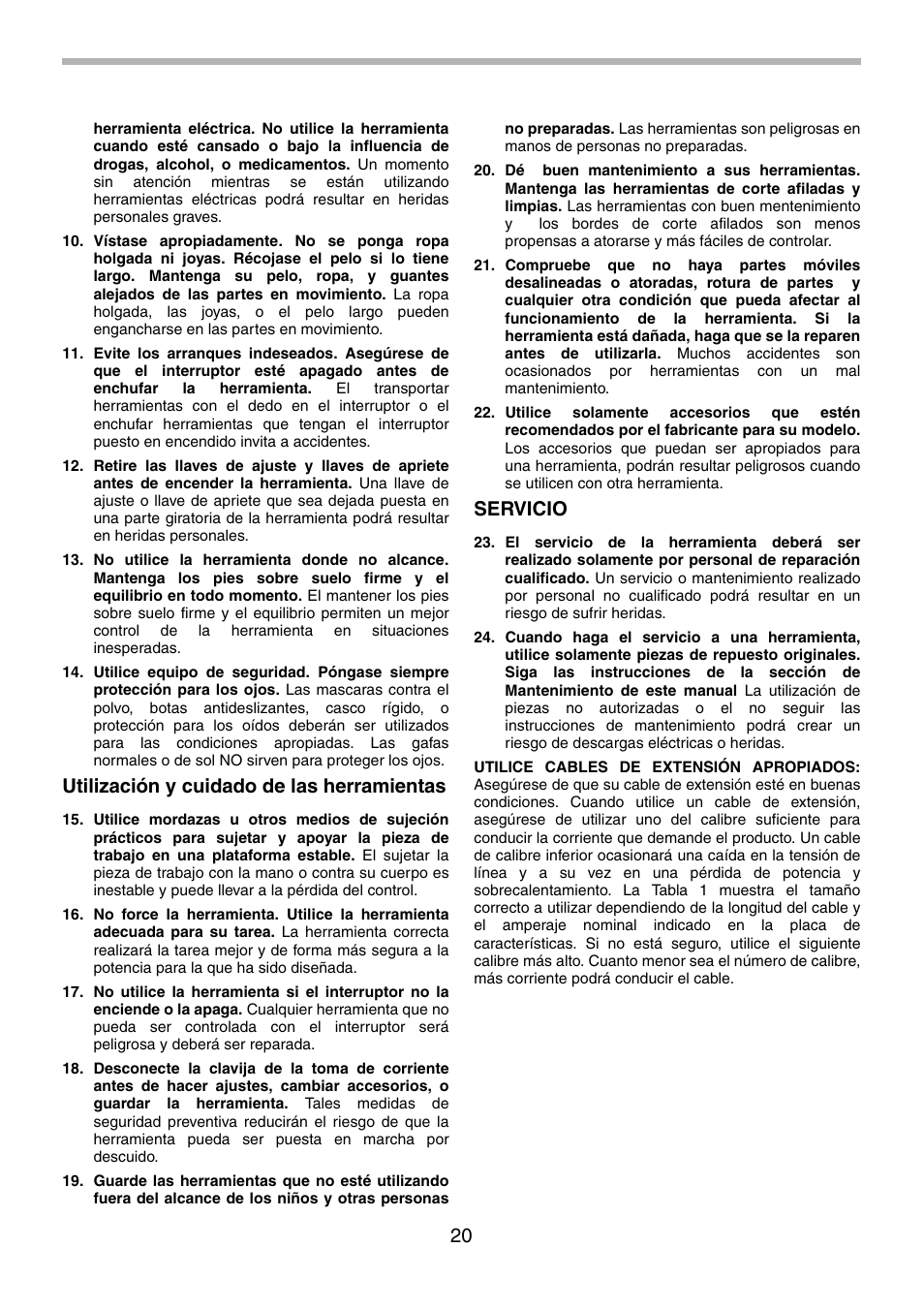 Utilización y cuidado de las herramientas, Servicio | Makita HR5001C User Manual | Page 20 / 28