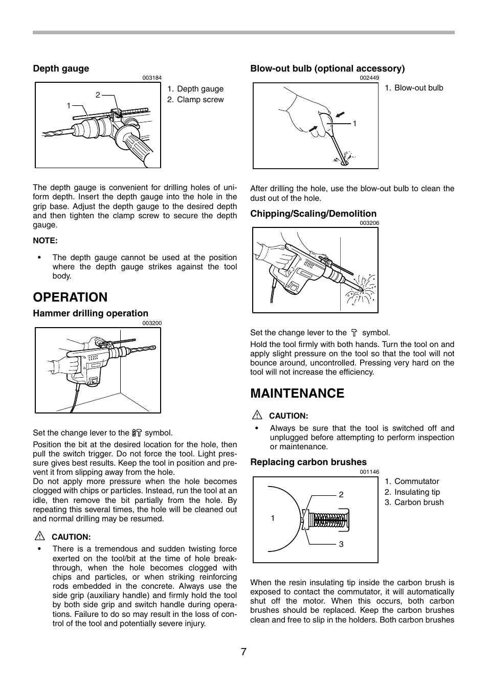 Operation, Maintenance | Makita HR5001C User Manual | Page 7 / 28