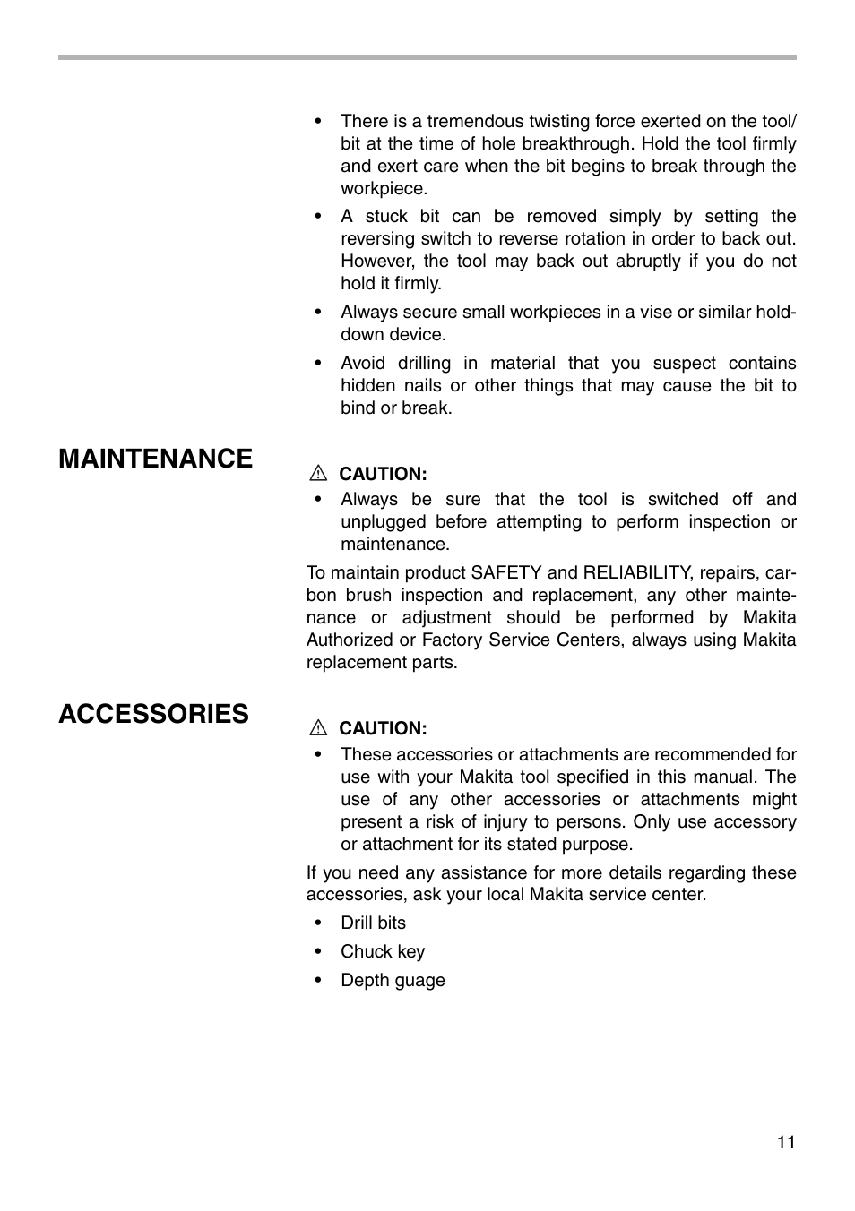 Maintenance, Accessories | Makita DP4003 User Manual | Page 11 / 16