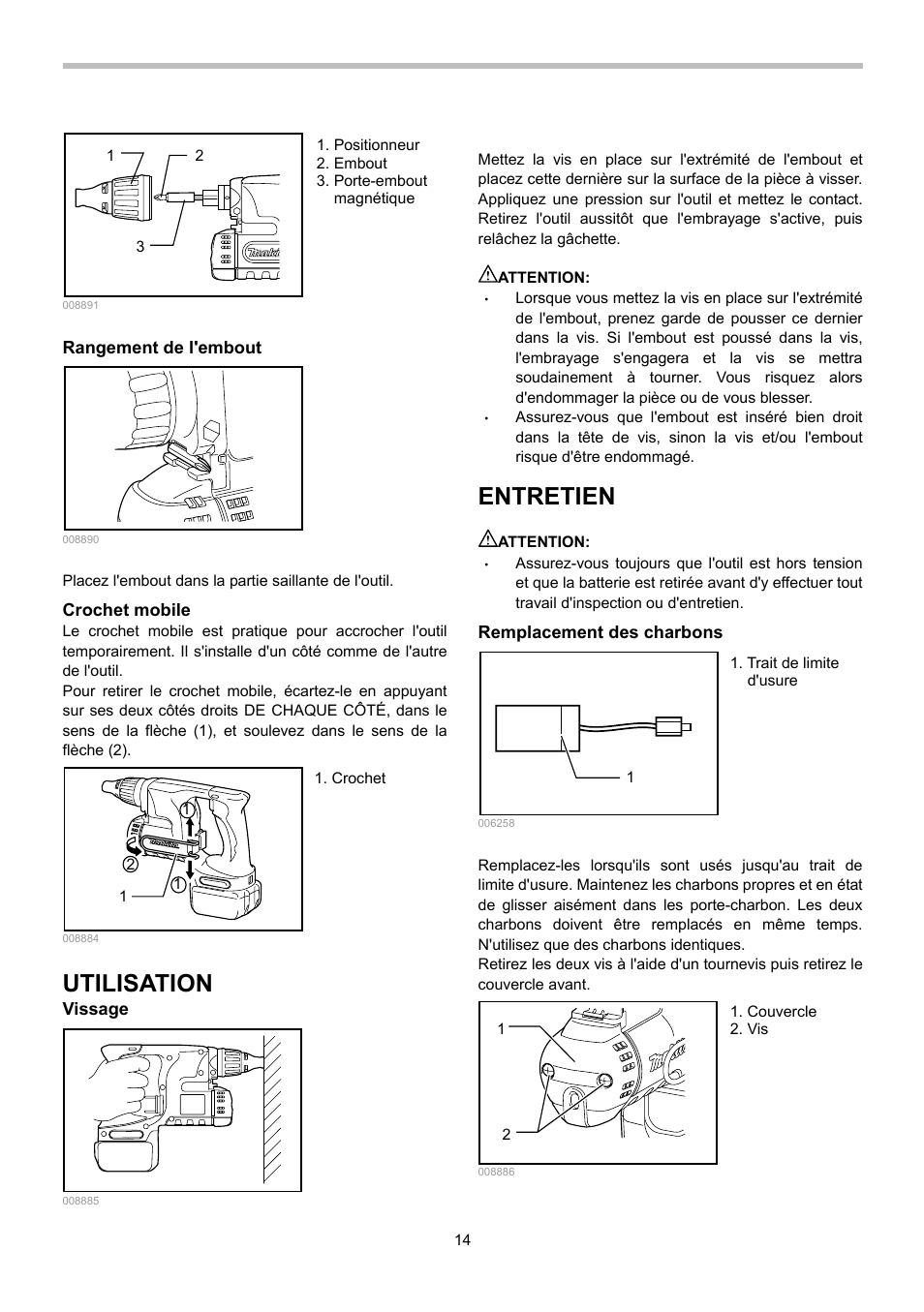 Utilisation, Entretien | Makita BFS440 User Manual | Page 14 / 24