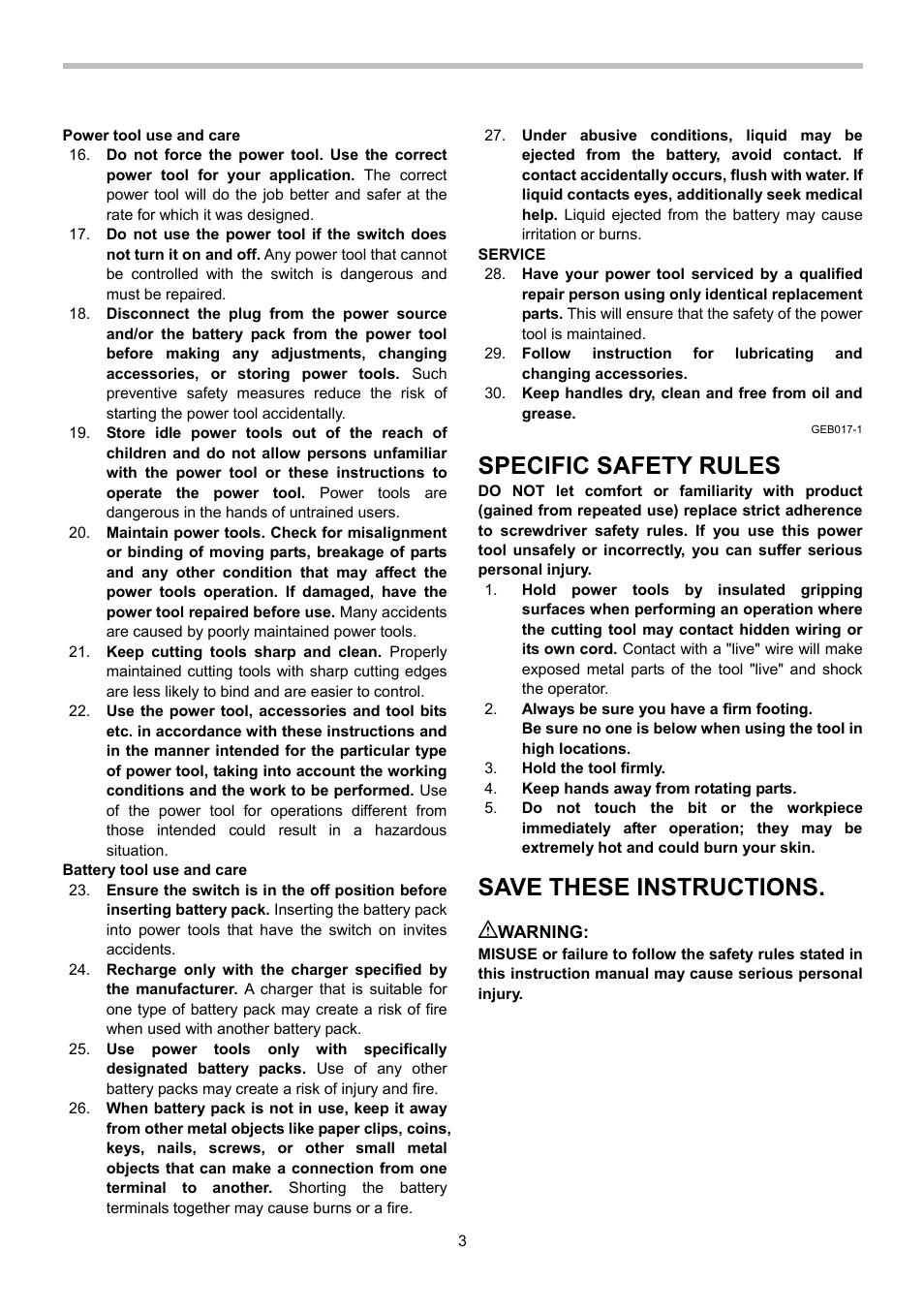 Specific safety rules, Save these instructions | Makita BFS440 User Manual | Page 3 / 24