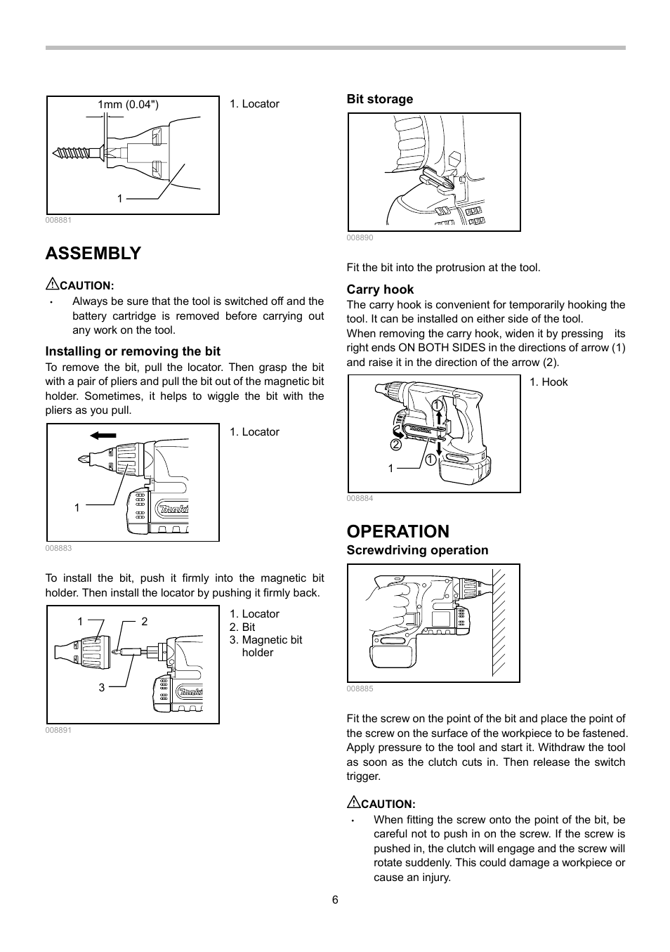 Assembly, Operation | Makita BFS440 User Manual | Page 6 / 24