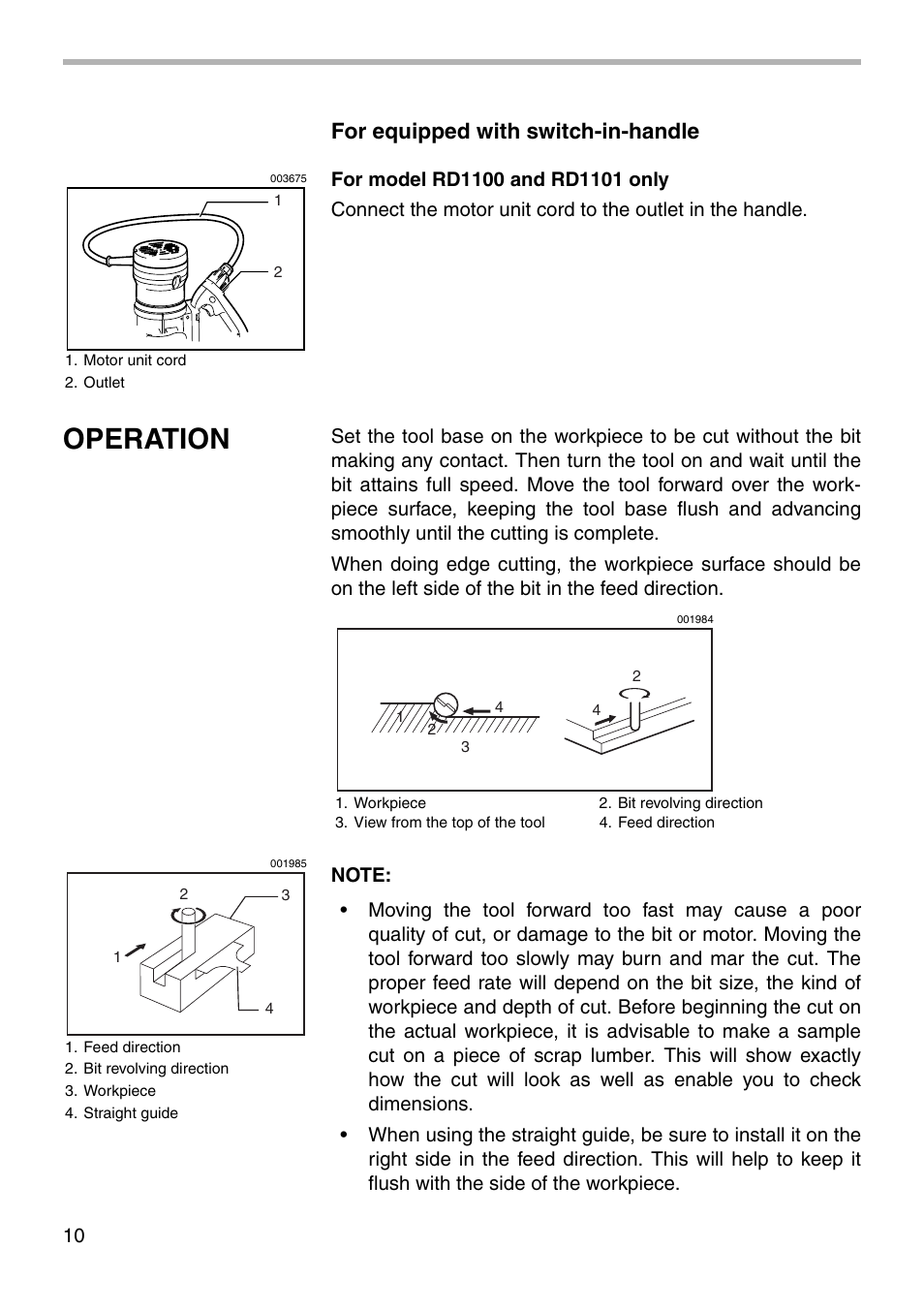 Operation, For equipped with switch-in-handle | Makita RD1100 User Manual | Page 10 / 20