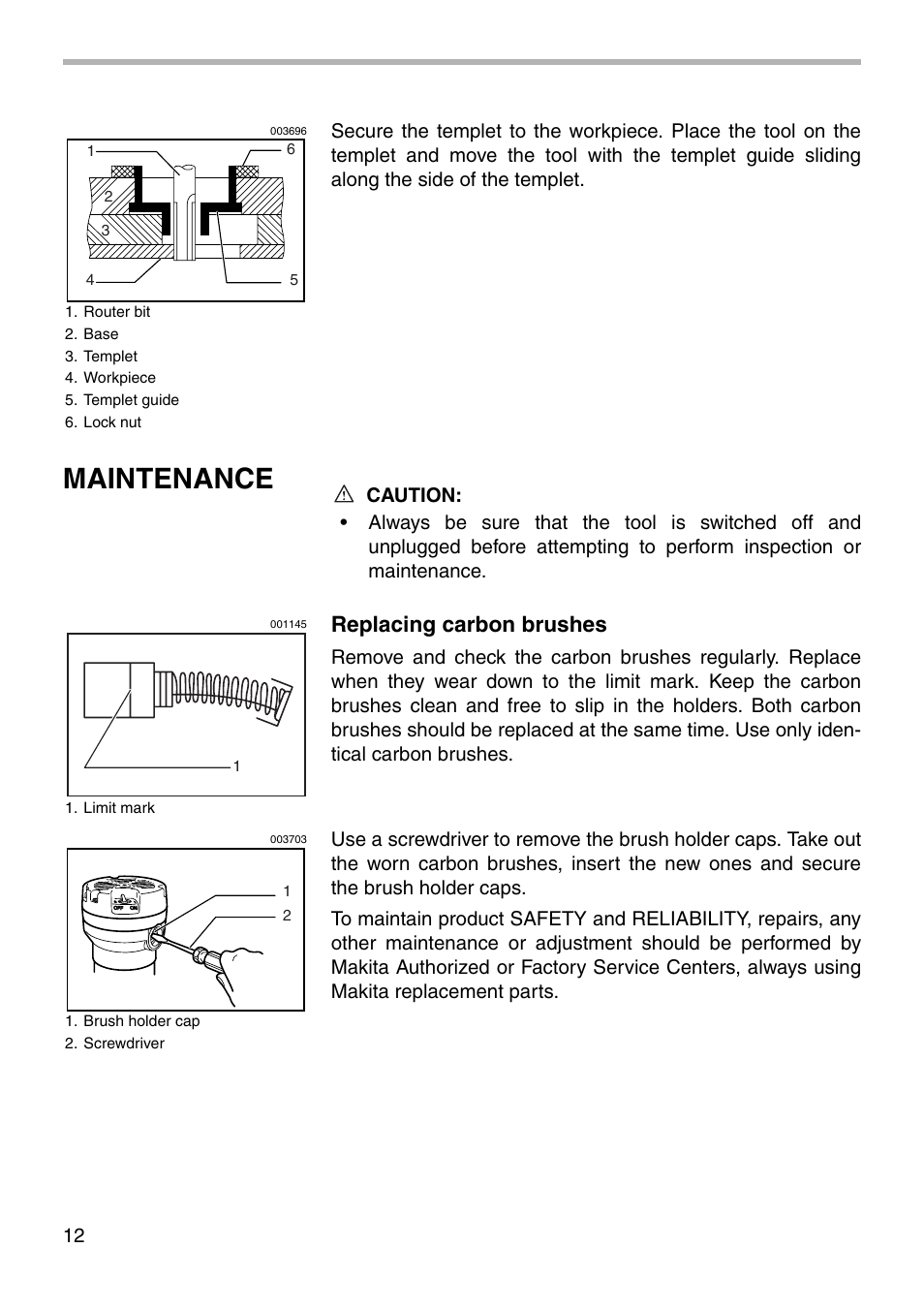 Maintenance, Replacing carbon brushes | Makita RD1100 User Manual | Page 12 / 20