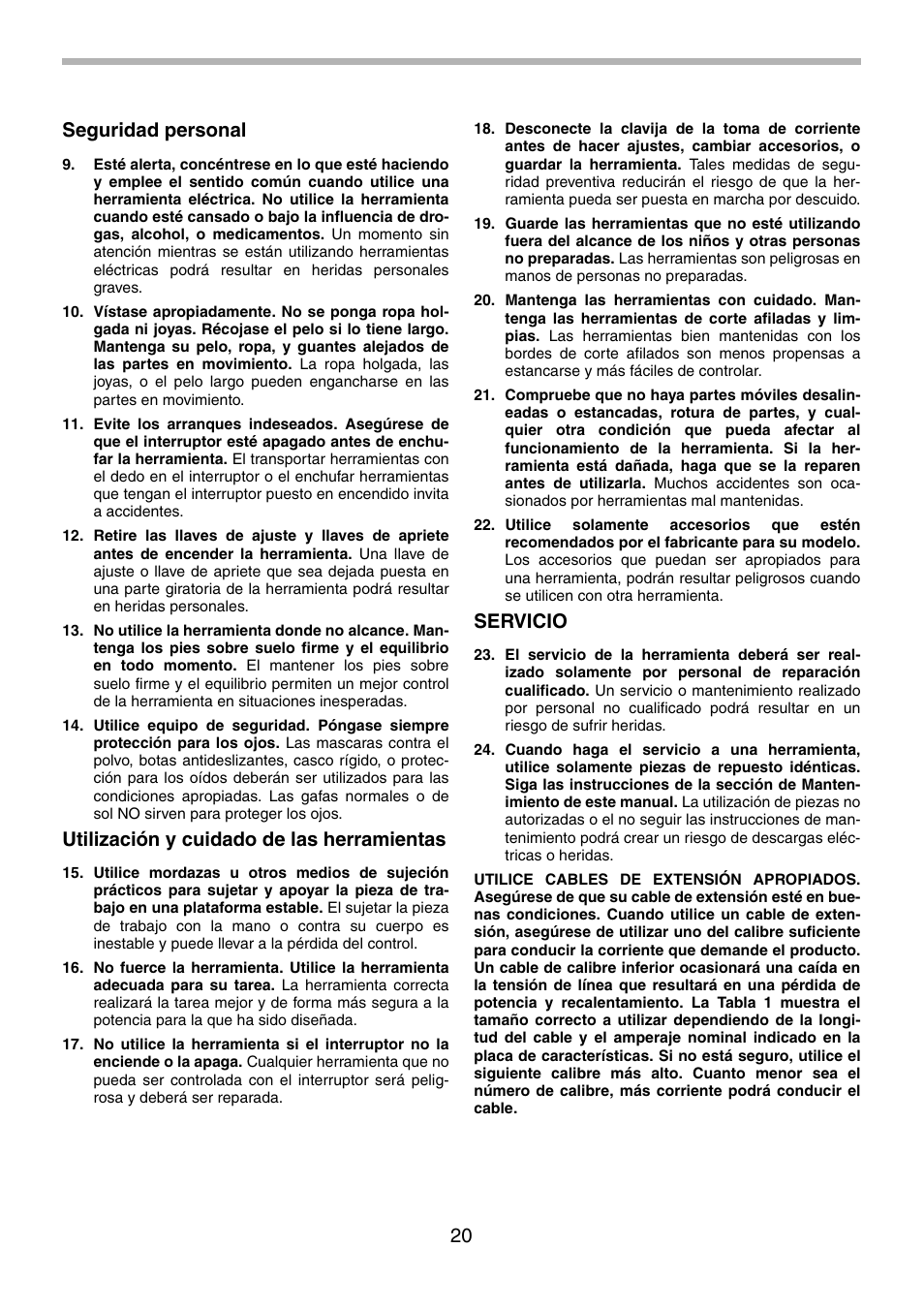 20 seguridad personal, Utilización y cuidado de las herramientas, Servicio | Makita GA9010C User Manual | Page 20 / 28