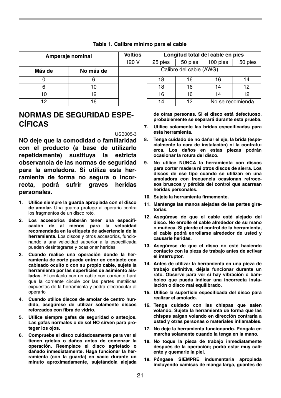 Normas de seguridad espe- cíficas | Makita GA9010C User Manual | Page 21 / 28