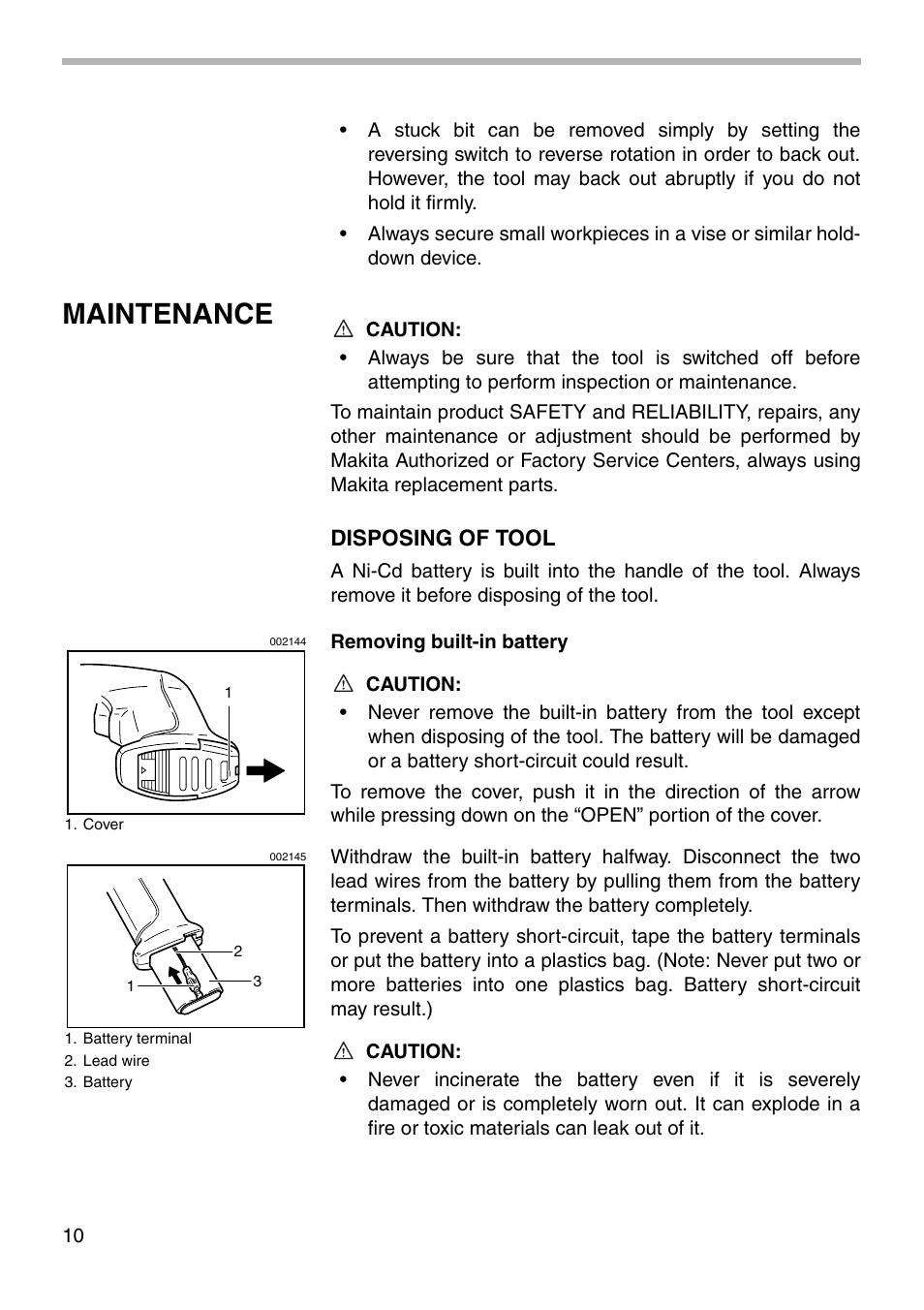 Maintenance, Disposing of tool | Makita 6176D User Manual | Page 10 / 16