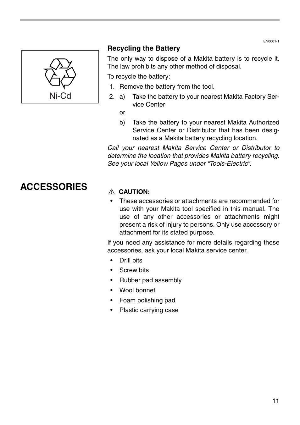 Accessories, Ni-cd | Makita 6176D User Manual | Page 11 / 16