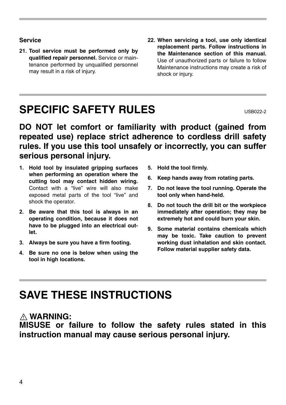 Specific safety rules, Save these instructions | Makita 6176D User Manual | Page 4 / 16