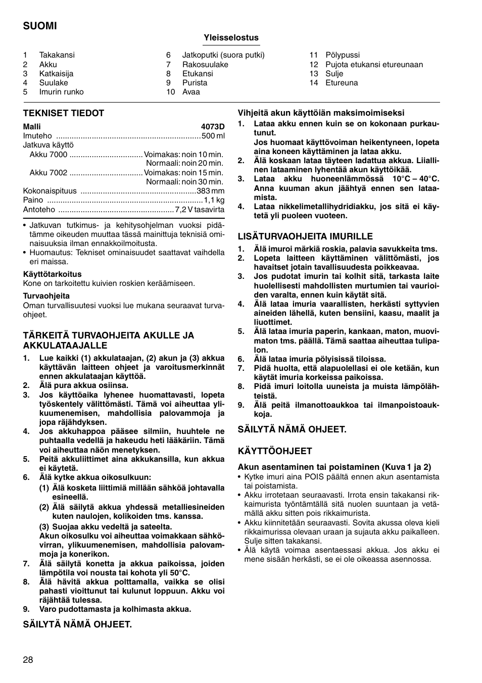 Suomi | Makita 4073D User Manual | Page 28 / 32
