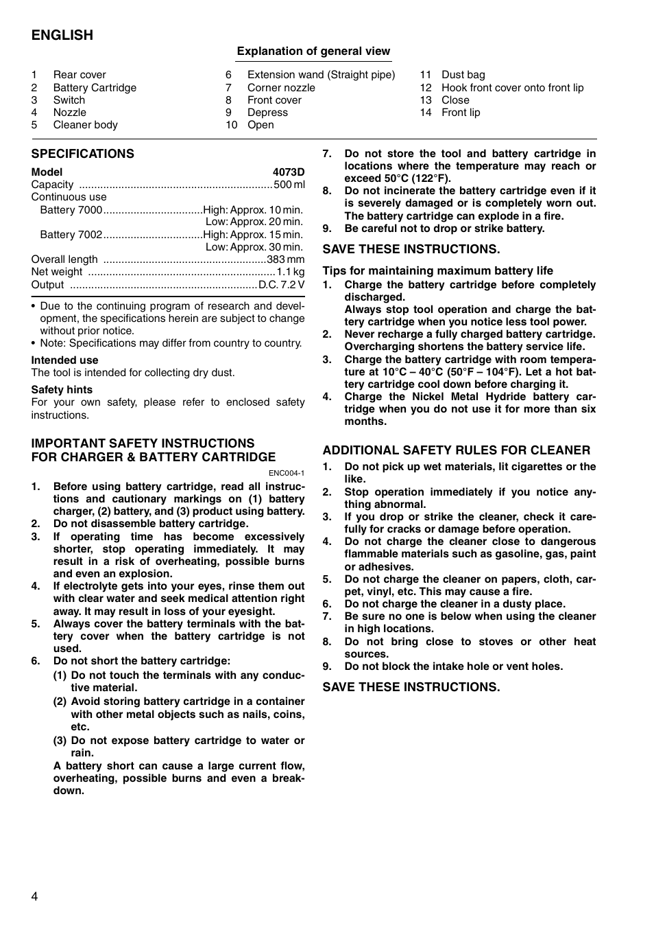 English | Makita 4073D User Manual | Page 4 / 32
