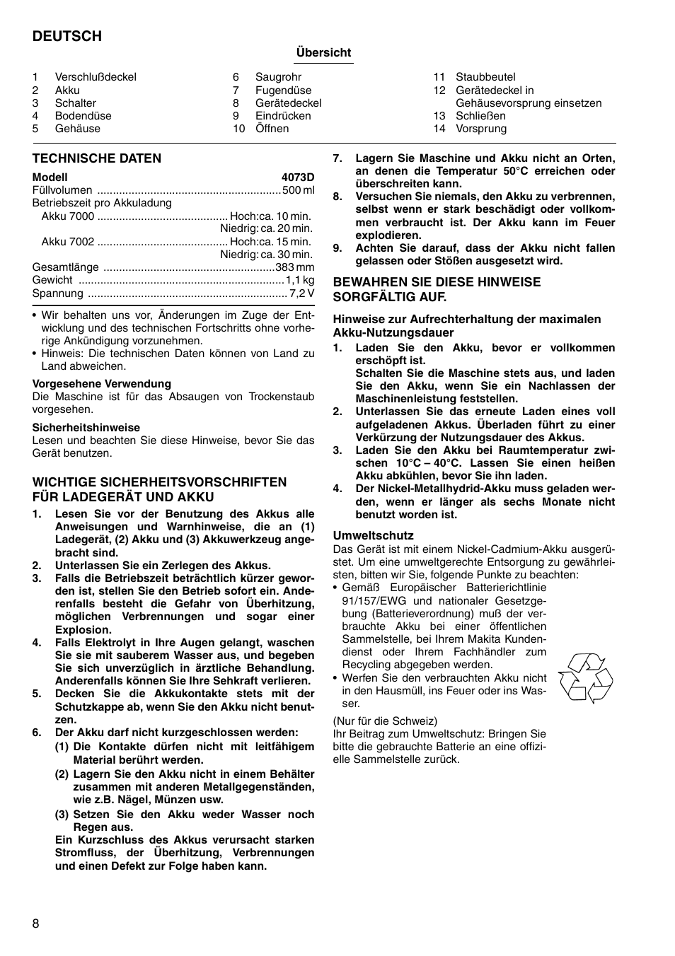 Deutsch | Makita 4073D User Manual | Page 8 / 32