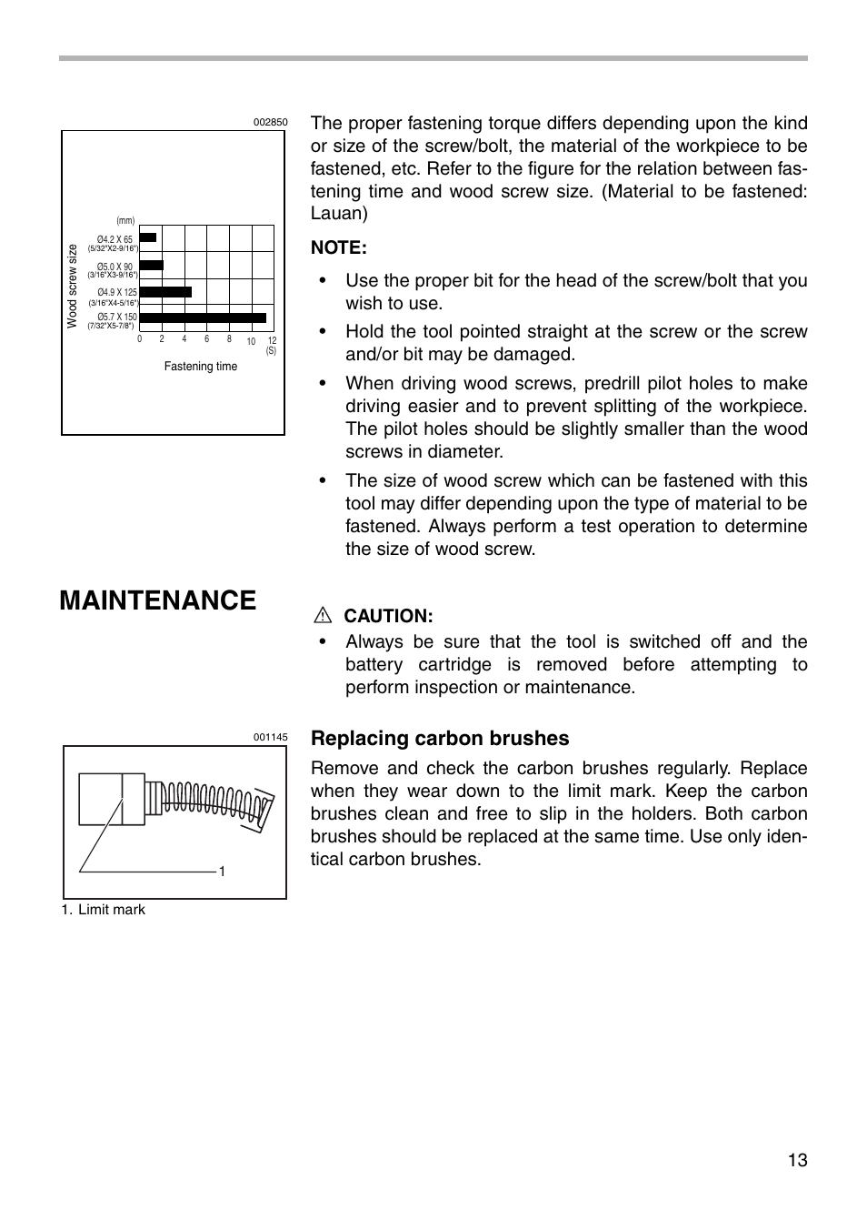 Maintenance, Replacing carbon brushes | Makita BTD150 User Manual | Page 13 / 20