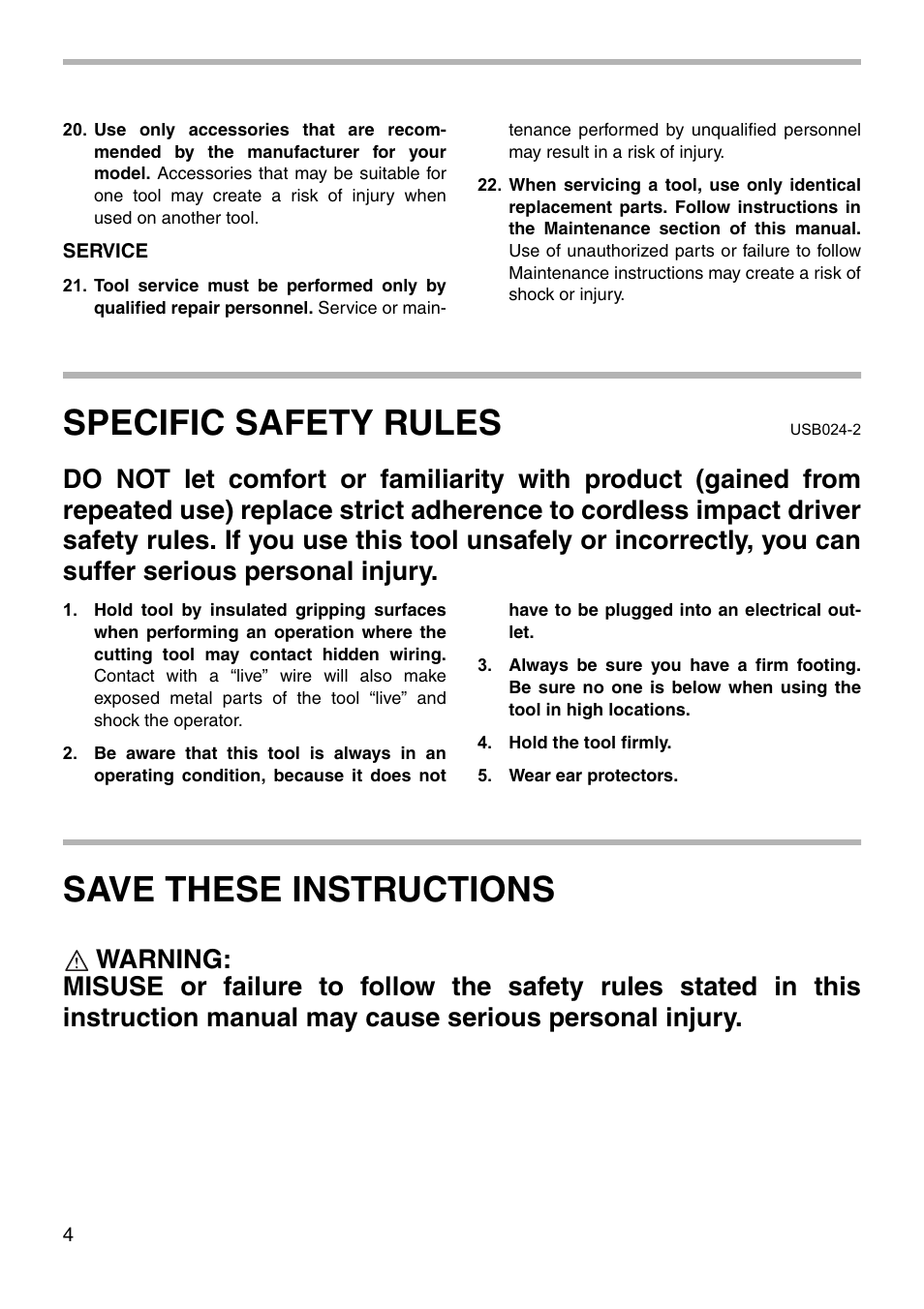 Specific safety rules, Save these instructions | Makita BTD150 User Manual | Page 4 / 20