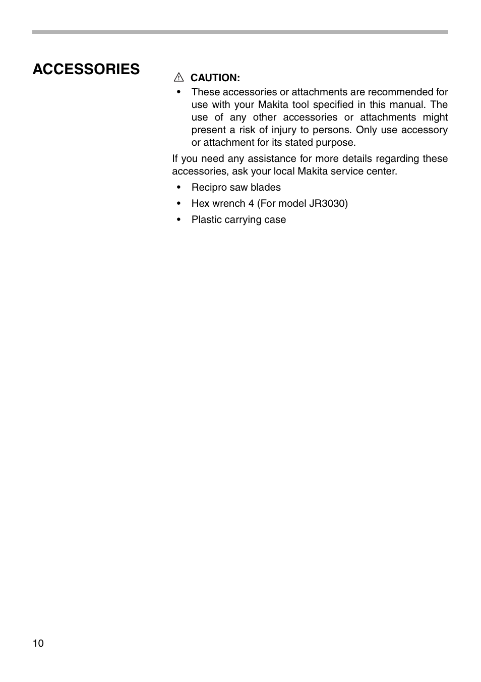 Accessories | Makita JR3030T User Manual | Page 10 / 16