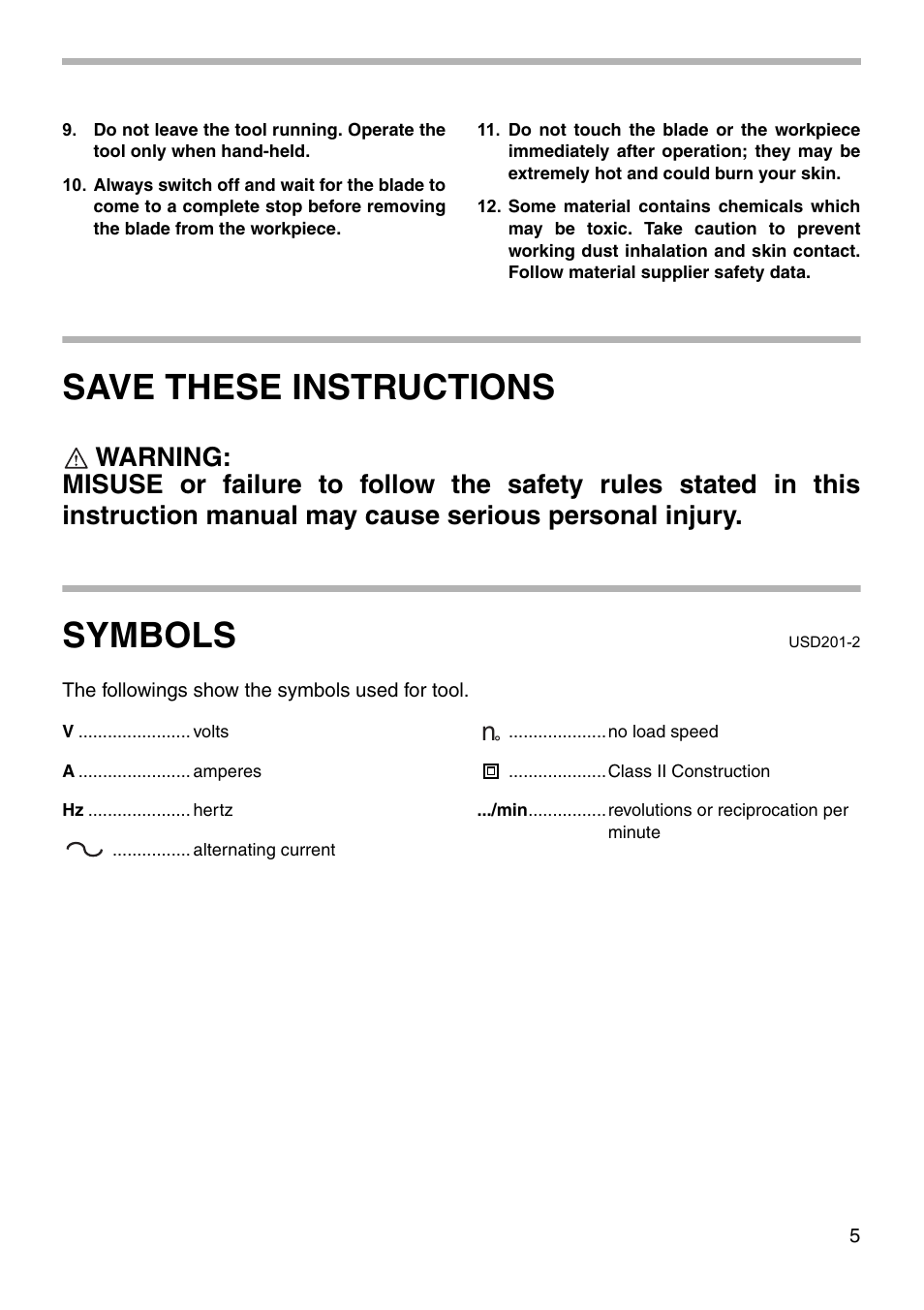 Save these instructions, Symbols | Makita JR3030T User Manual | Page 5 / 16