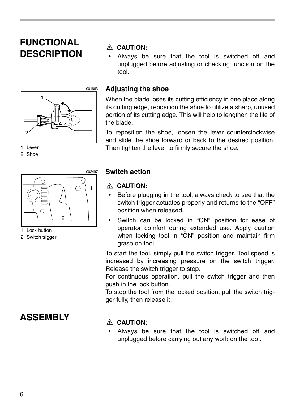 Functional description, Assembly | Makita JR3030T User Manual | Page 6 / 16