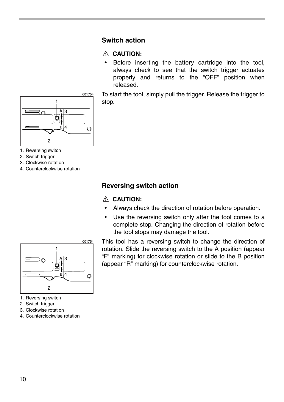 Switch action, Reversing switch action | Makita 6705D User Manual | Page 10 / 20