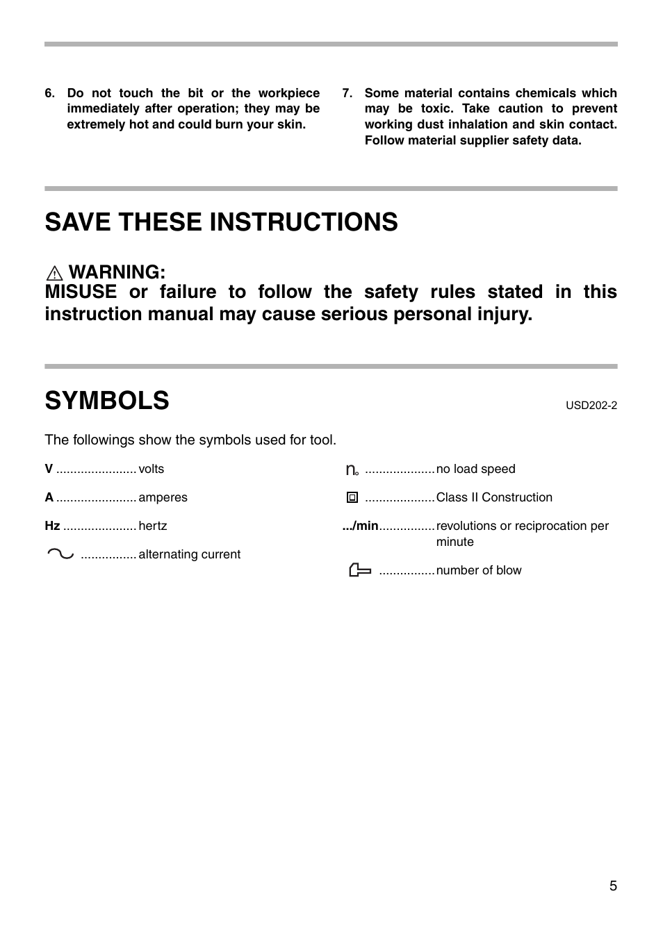 Save these instructions, Symbols | Makita HP1621 User Manual | Page 5 / 16