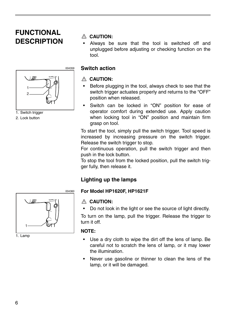 Functional description | Makita HP1621 User Manual | Page 6 / 16