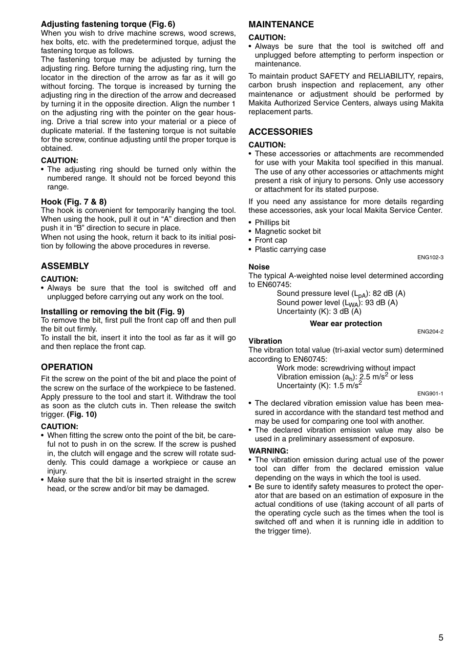Makita Screwdriver 6827 User Manual | Page 5 / 32