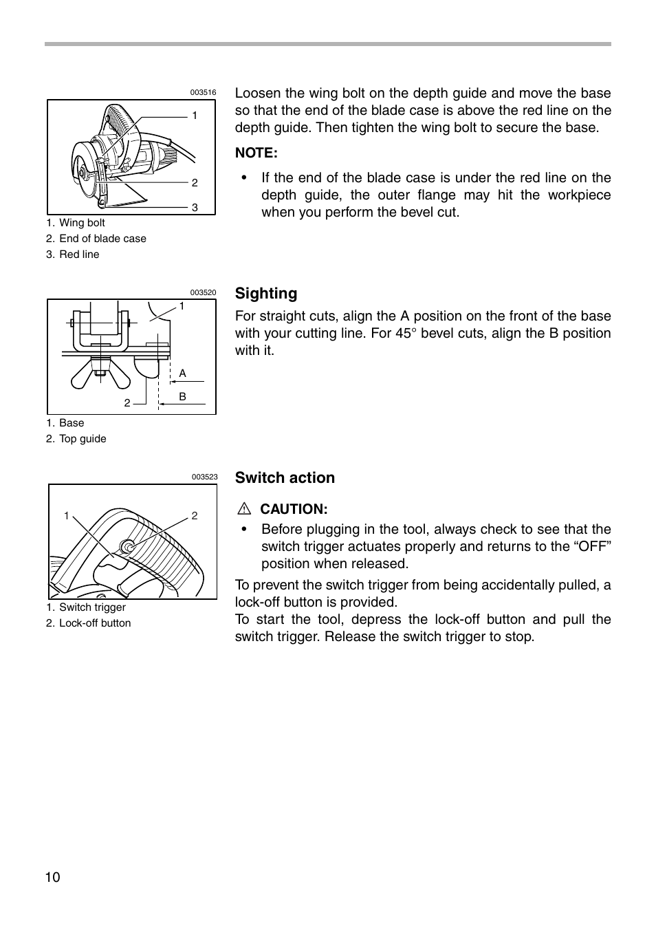 Sighting, Switch action | Makita 4101RH User Manual | Page 10 / 20