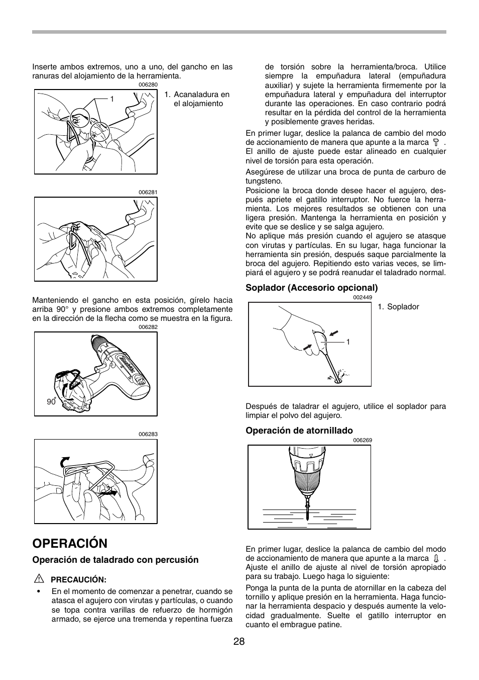Operación | Makita 8434D User Manual | Page 28 / 32