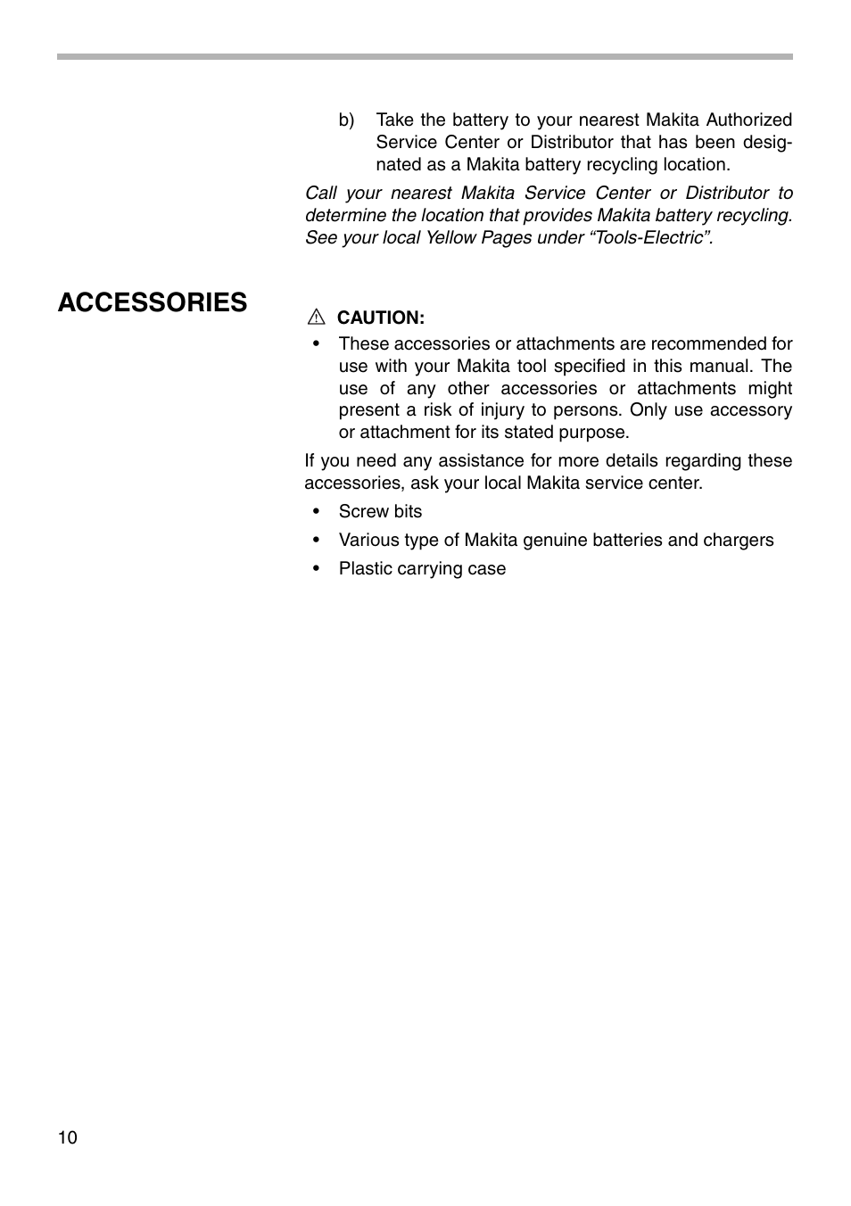 Accessories | Makita 6908D User Manual | Page 10 / 16