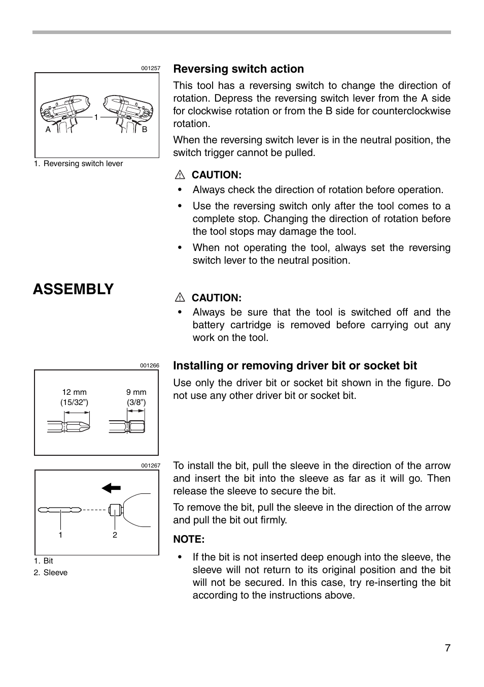 Assembly, Reversing switch action, Installing or removing driver bit or socket bit | Makita 6908D User Manual | Page 7 / 16