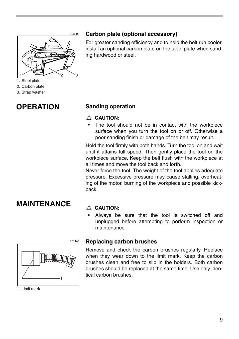 Operation, Maintenance | Makita 9921 User Manual | Page 9 / 16