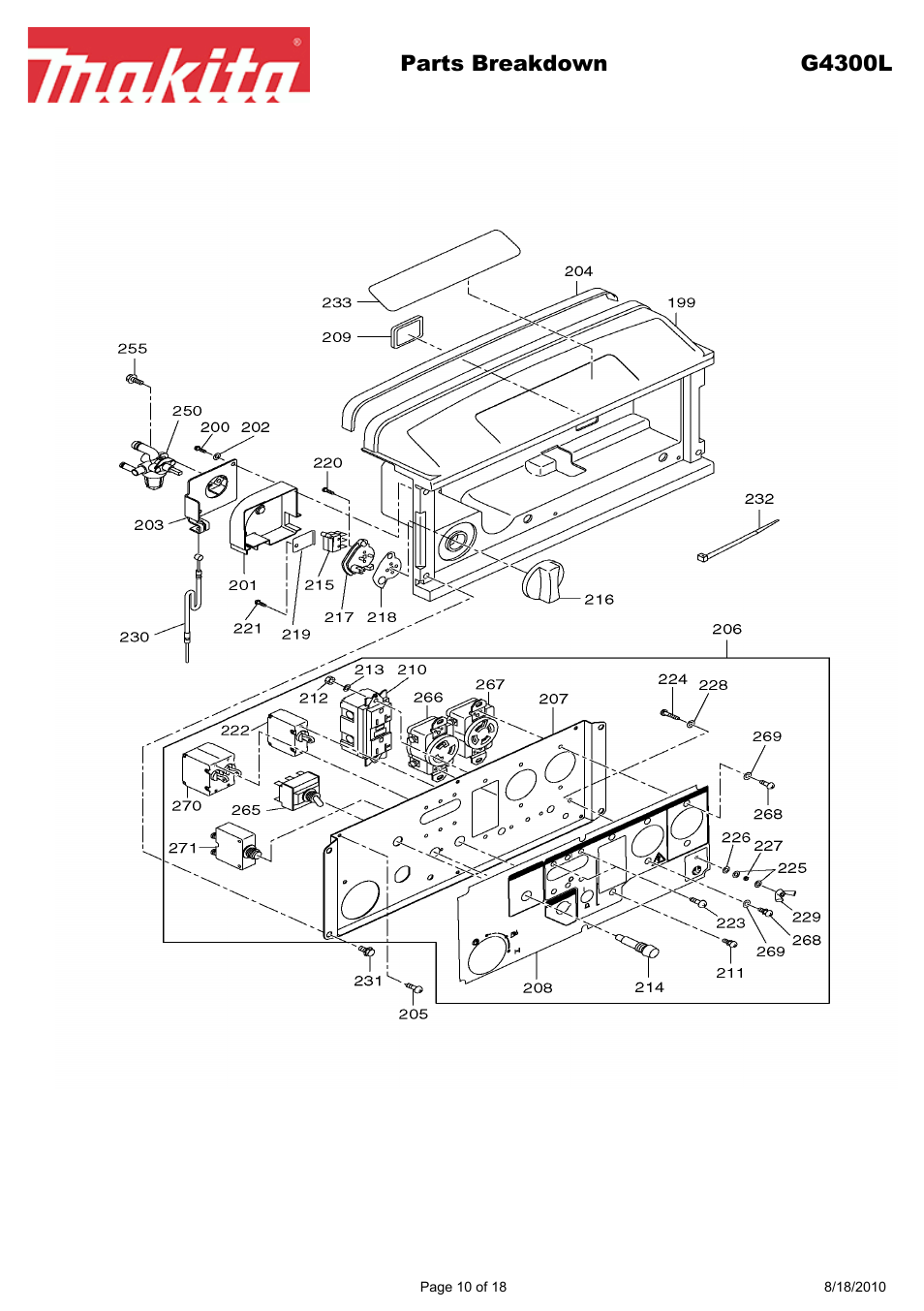 Parts breakdown g4300l | Makita EX Series G4300L User Manual | Page 10 / 18