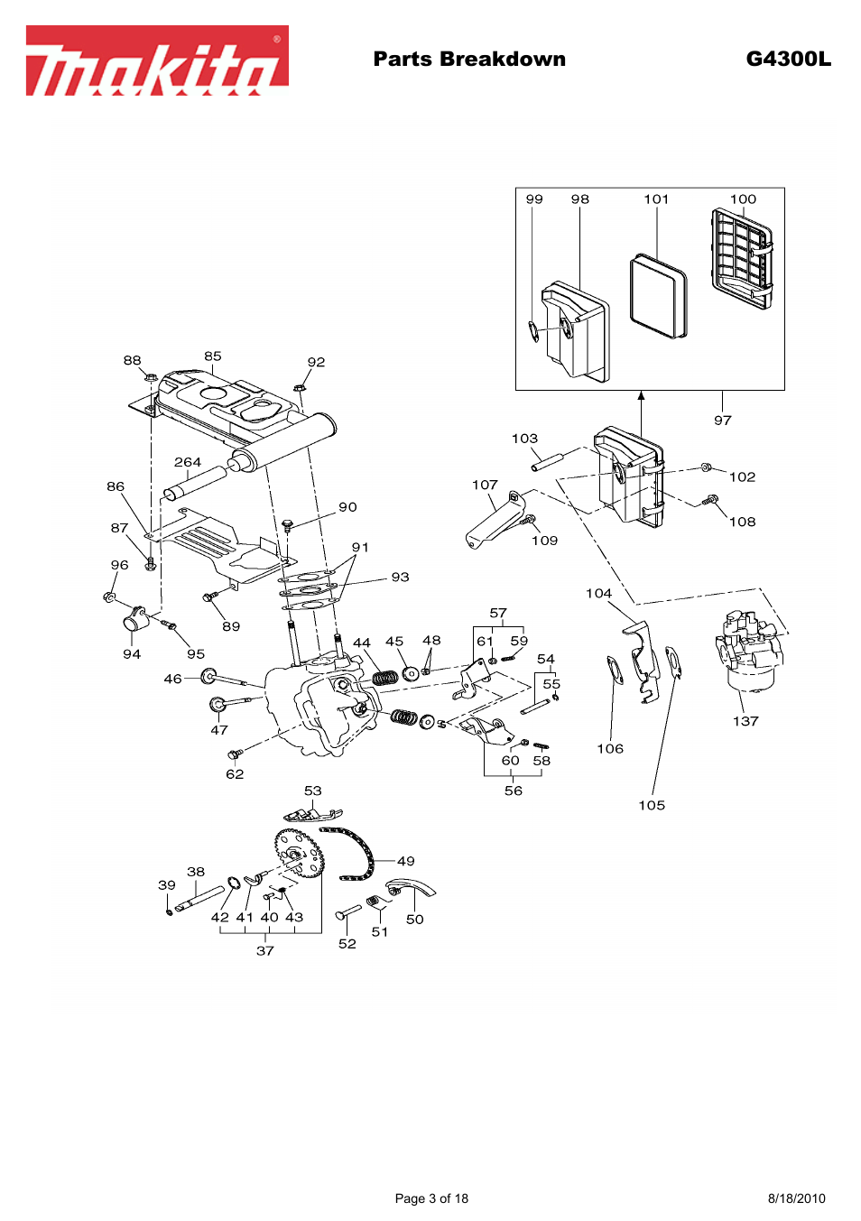 Parts breakdown g4300l | Makita EX Series G4300L User Manual | Page 3 / 18
