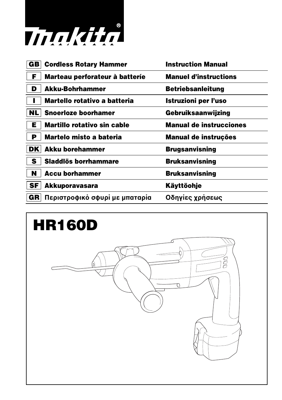Makita CORDLESS ROTARY HAMMER HR160D User Manual | 64 pages