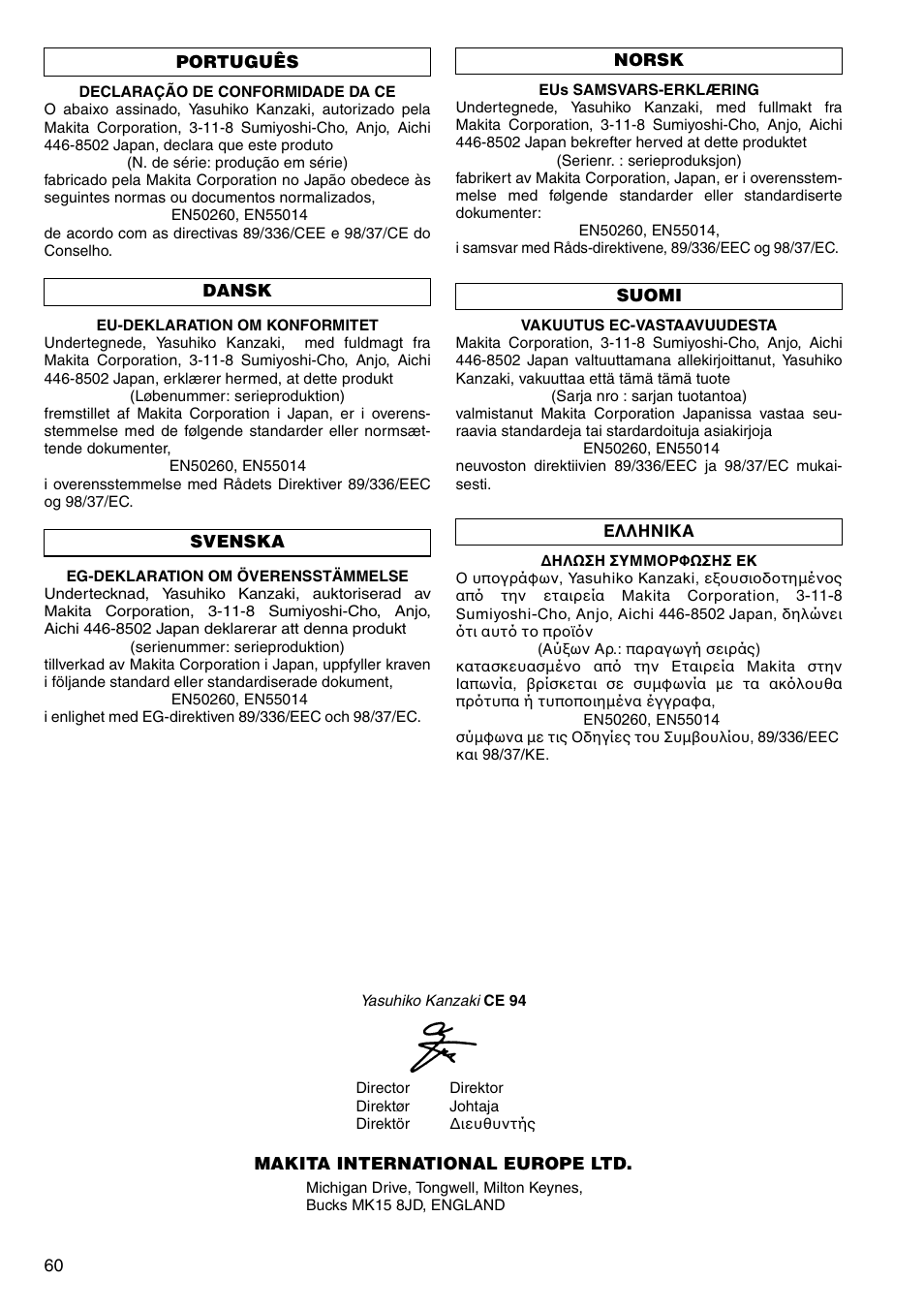 Makita CORDLESS ROTARY HAMMER HR160D User Manual | Page 60 / 64