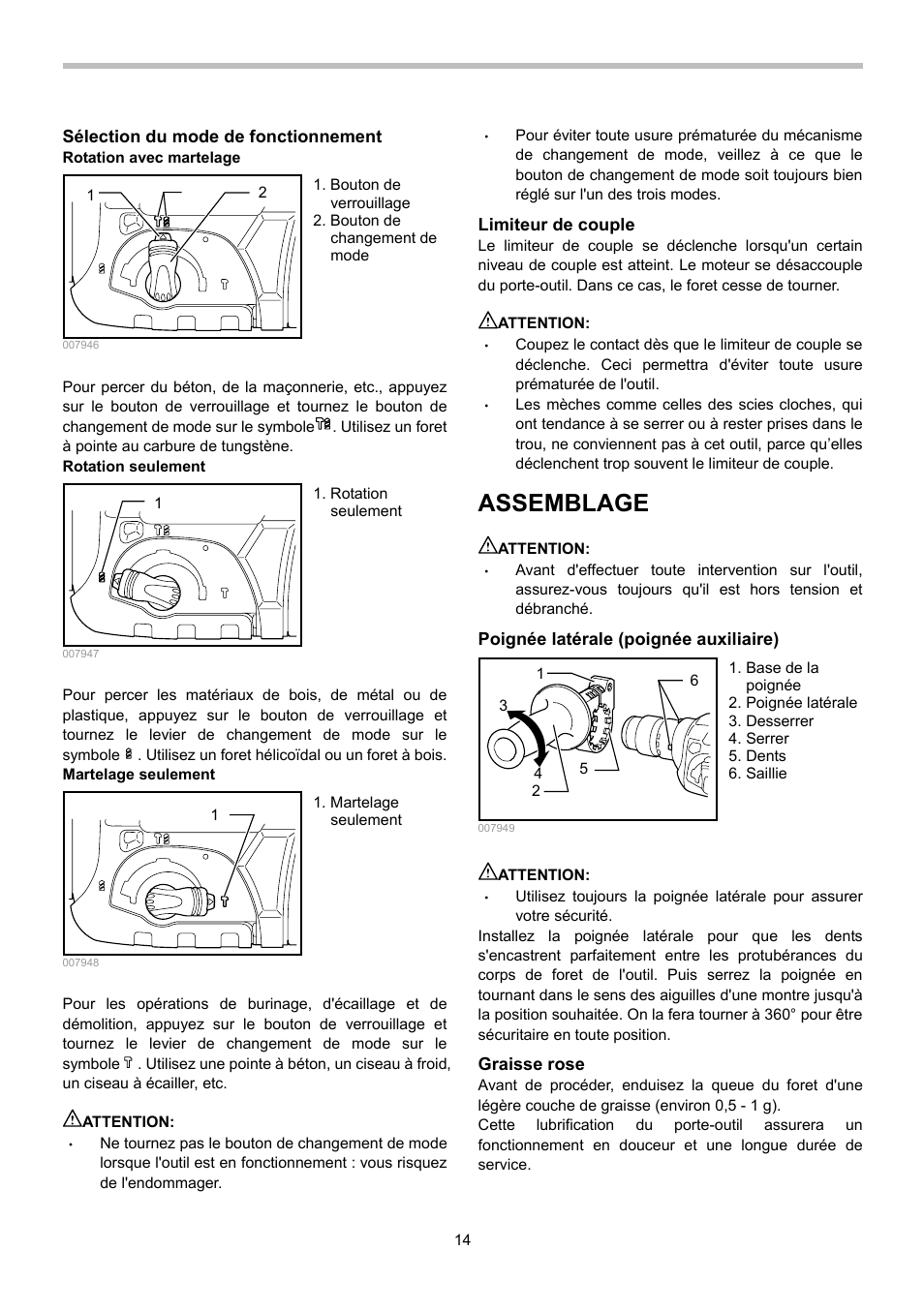 Assemblage | Makita HR2470 User Manual | Page 14 / 28