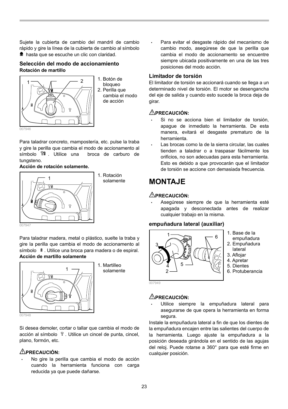 Montaje | Makita HR2470 User Manual | Page 23 / 28