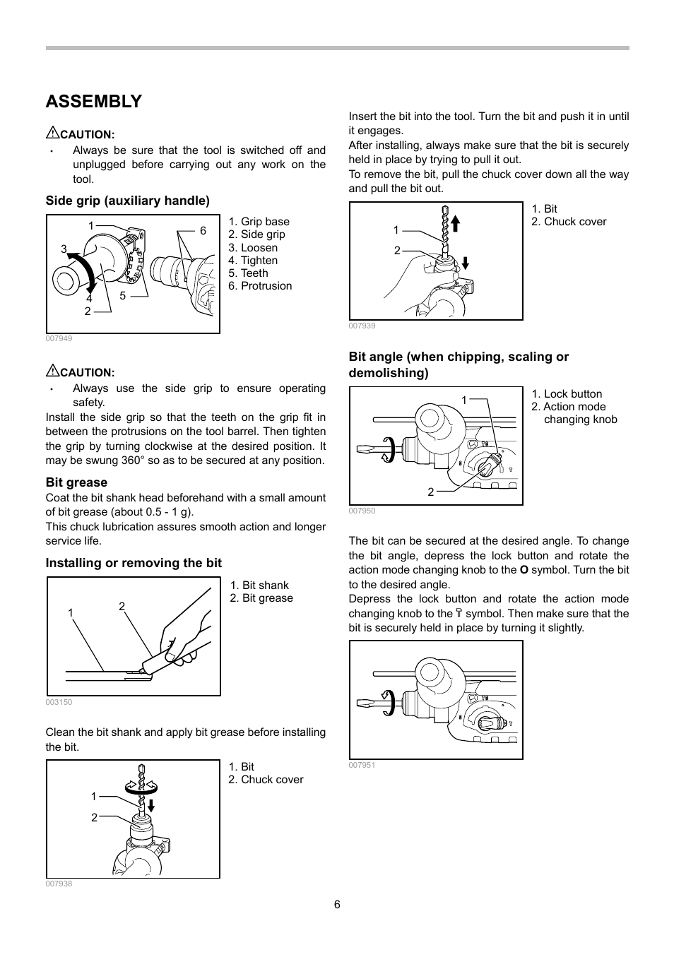 Assembly | Makita HR2470 User Manual | Page 6 / 28