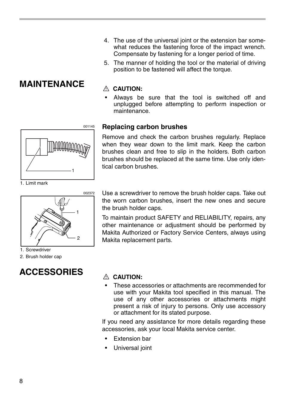 Maintenance, Accessories | Makita 6905B User Manual | Page 8 / 12