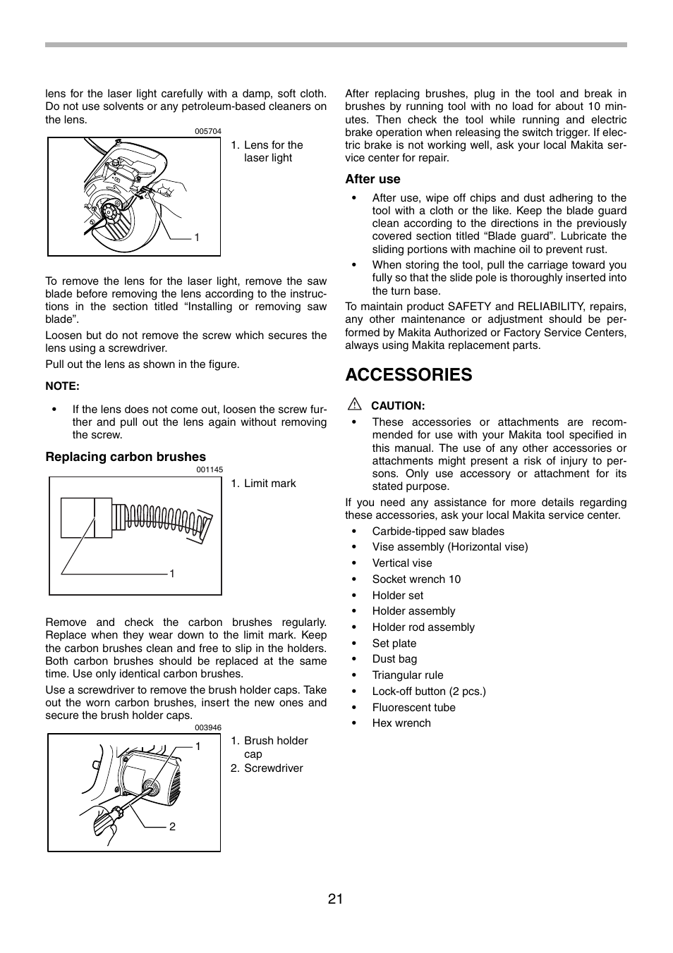 Accessories | Makita LS0714FL User Manual | Page 21 / 68