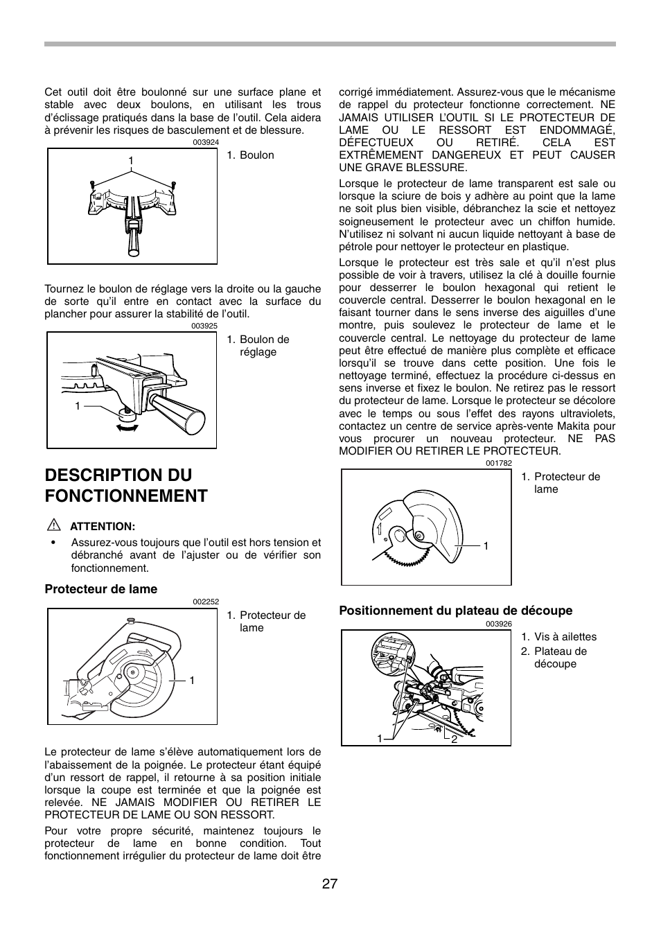 Description du fonctionnement | Makita LS0714FL User Manual | Page 27 / 68