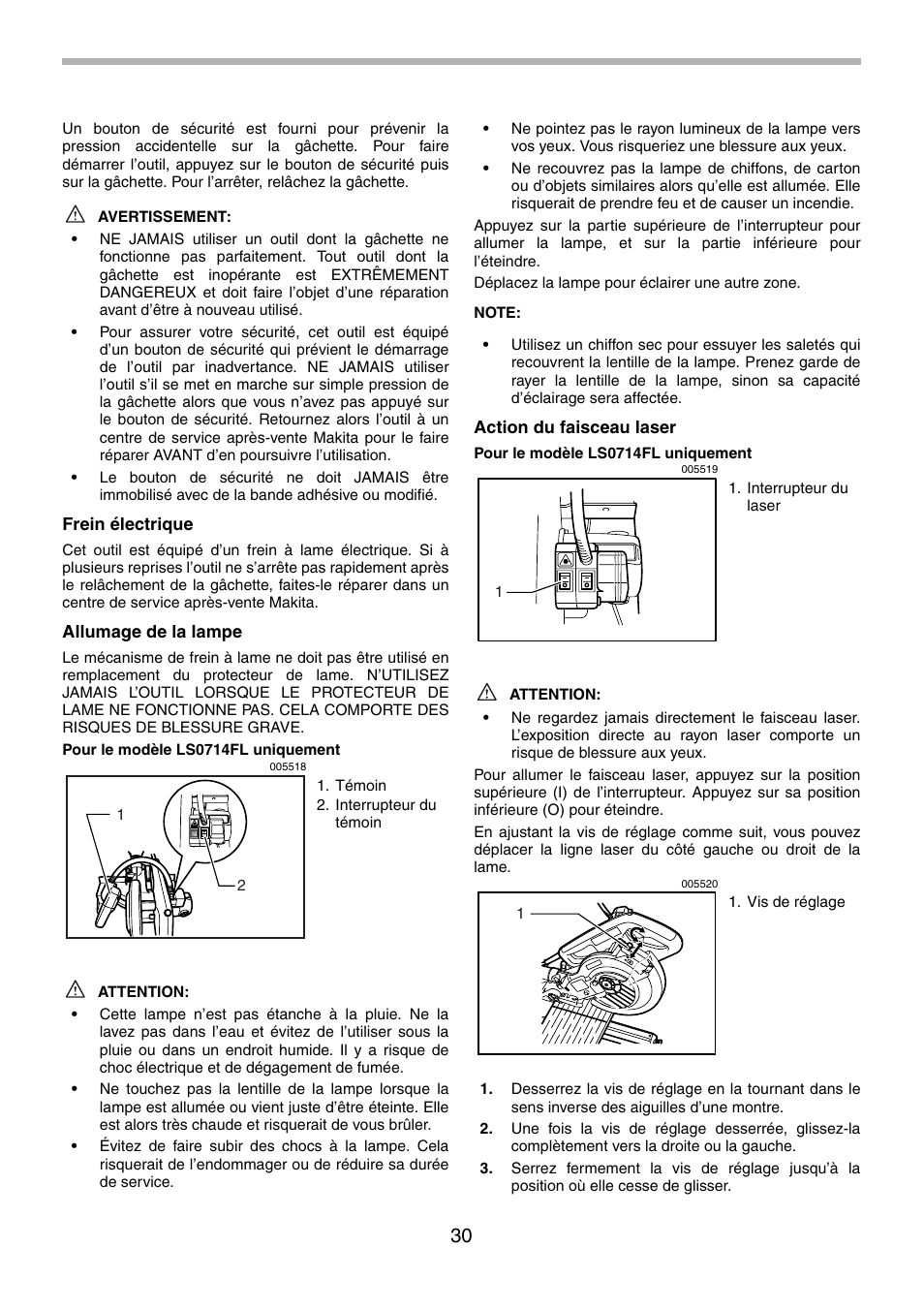 Makita LS0714FL User Manual | Page 30 / 68