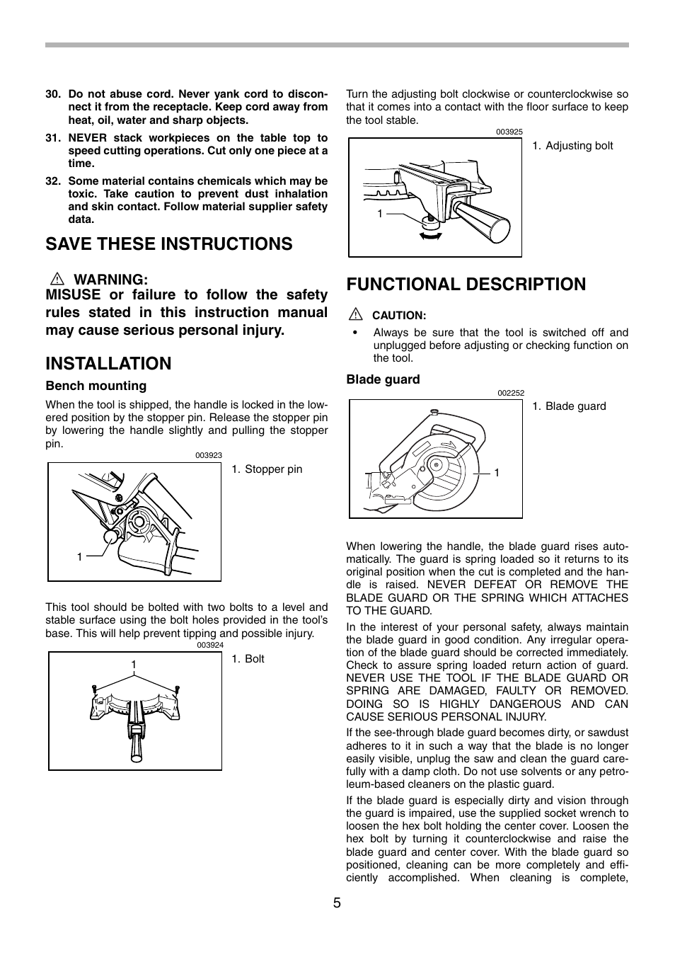 Save these instructions, Installation, Functional description | Makita LS0714FL User Manual | Page 5 / 68
